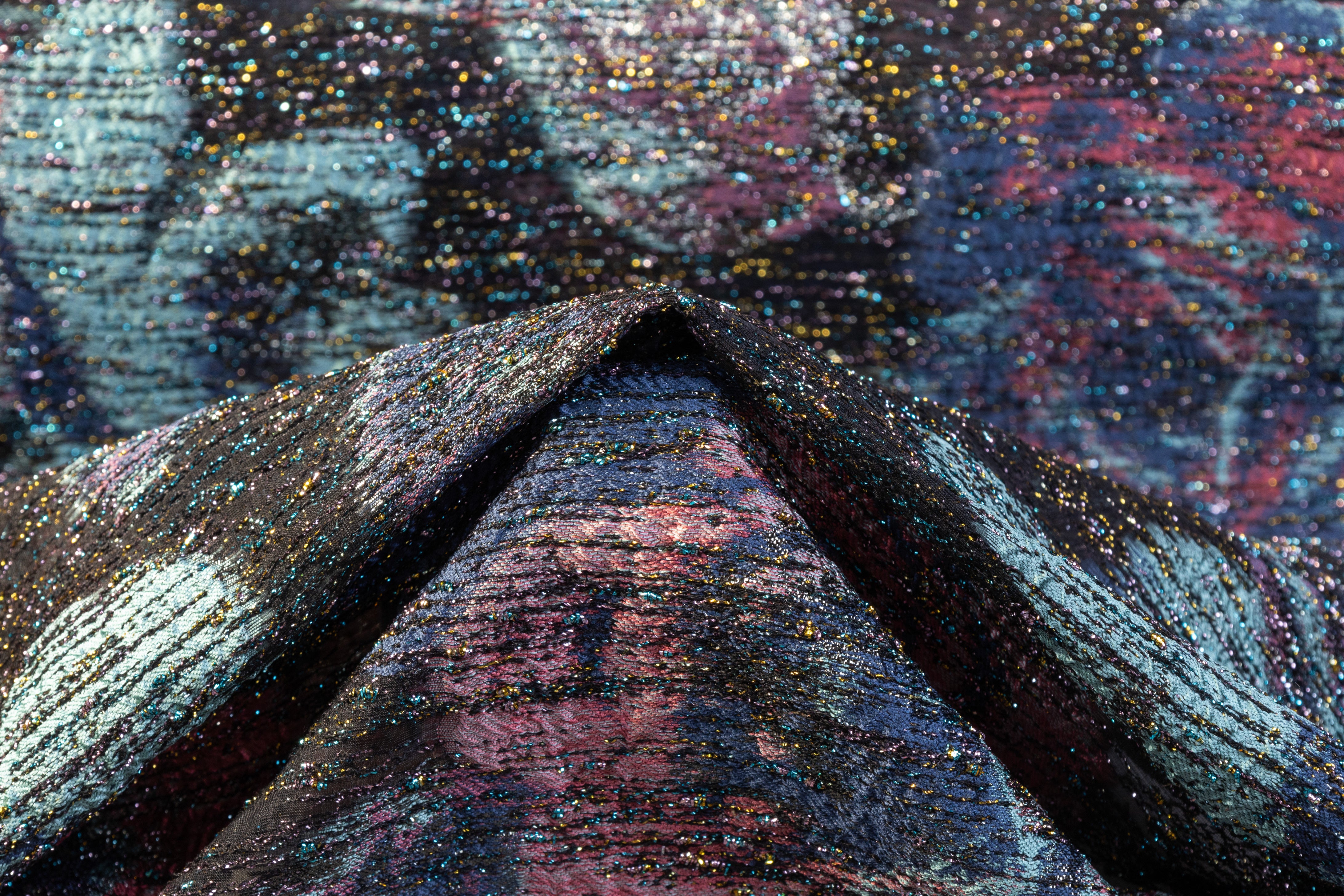 Ruffo Coli - Floral Metallic Sheer Brocade - Black / Blue / Rose