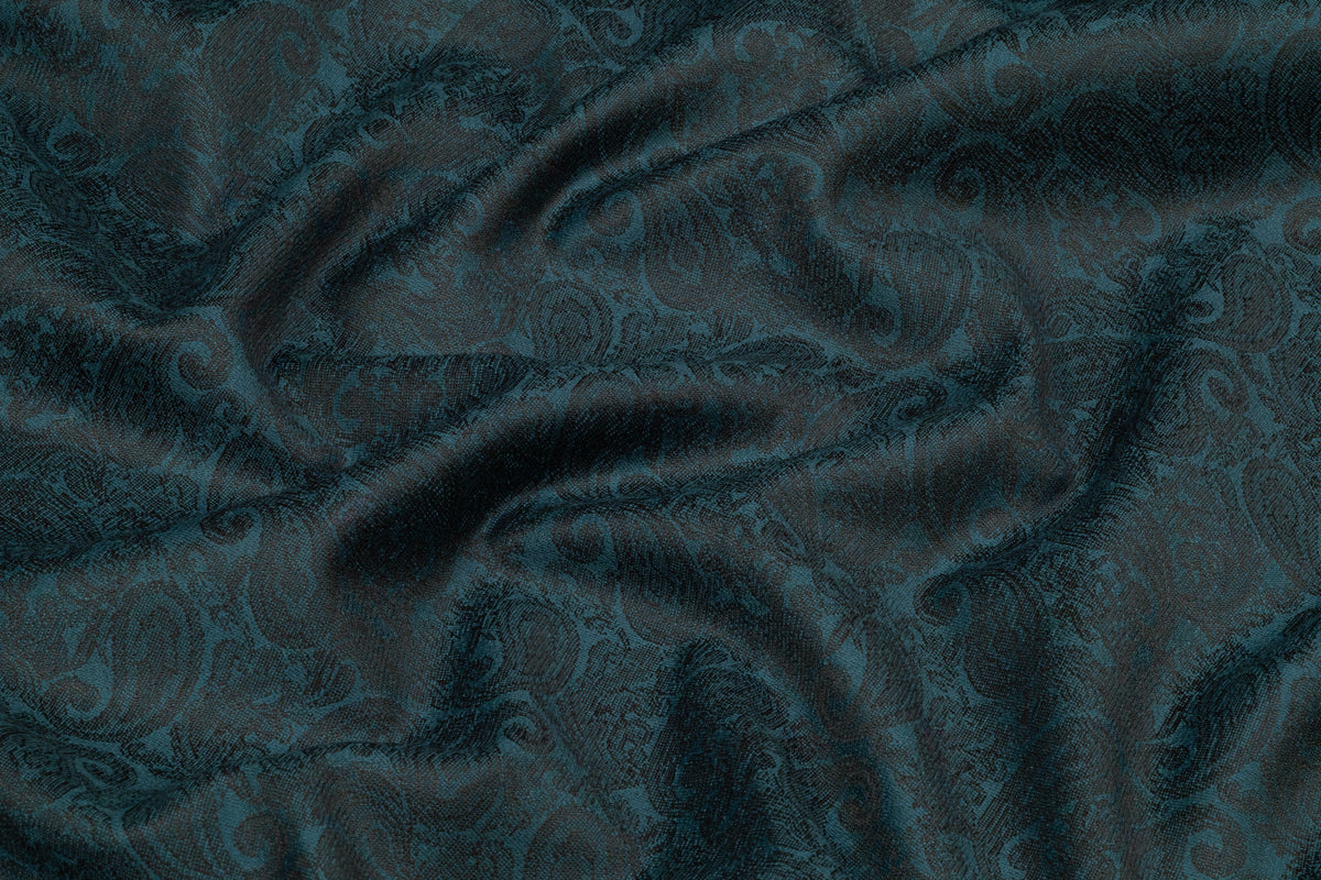 Paisley Italian Silk and Wool Jacquard Suiting - Teal Blue
