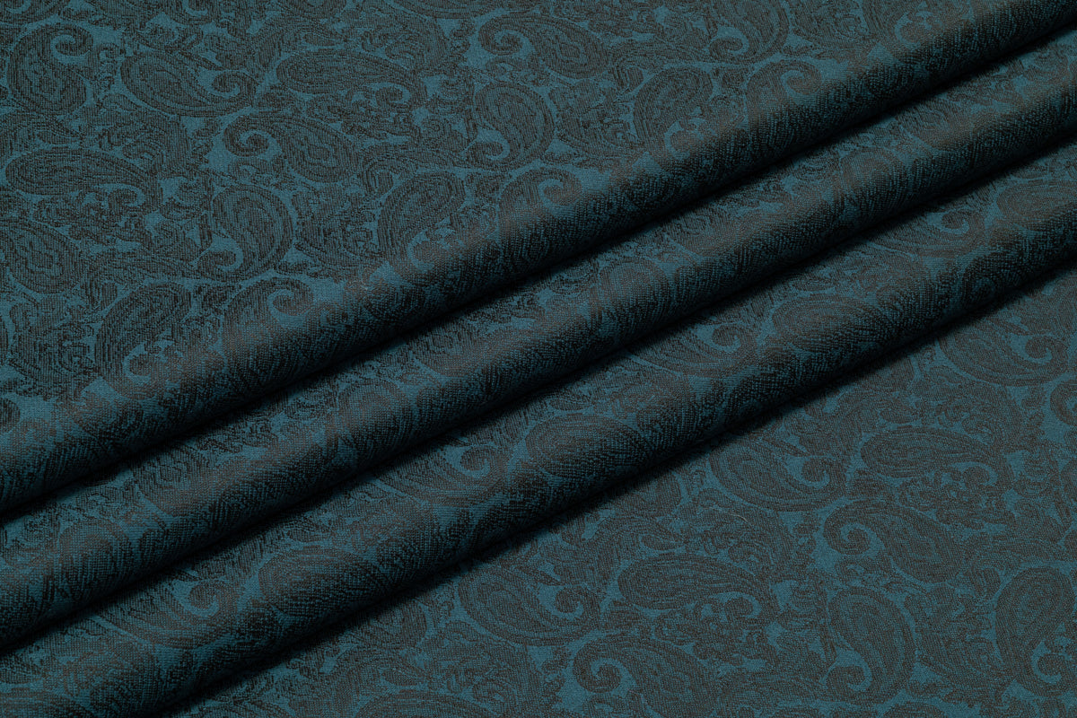Paisley Italian Silk and Wool Jacquard Suiting - Teal Blue