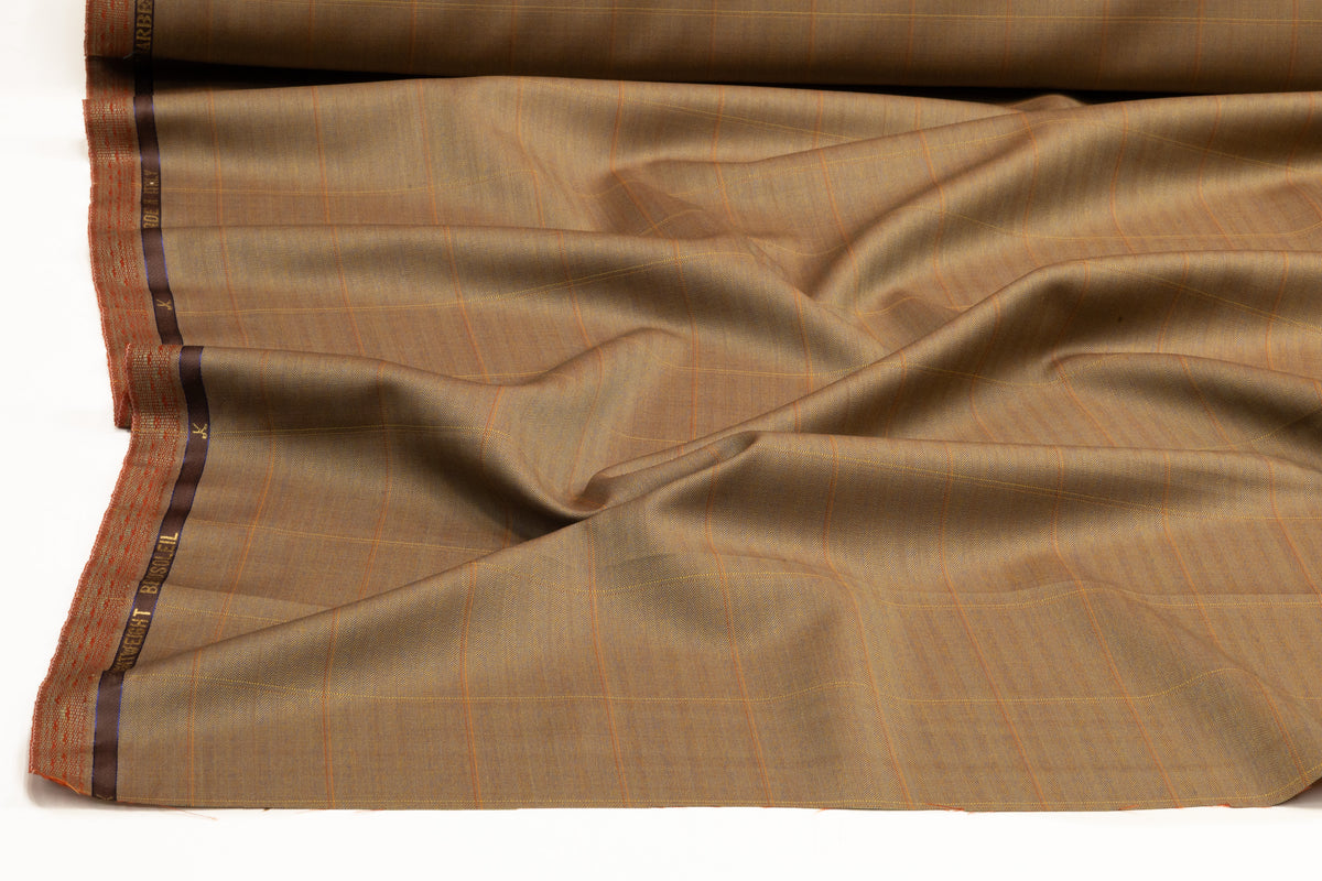 Vitale Barberis Canonico - Windowpane Italian Iridescent Solaro Wool Suiting - Olive / Rust