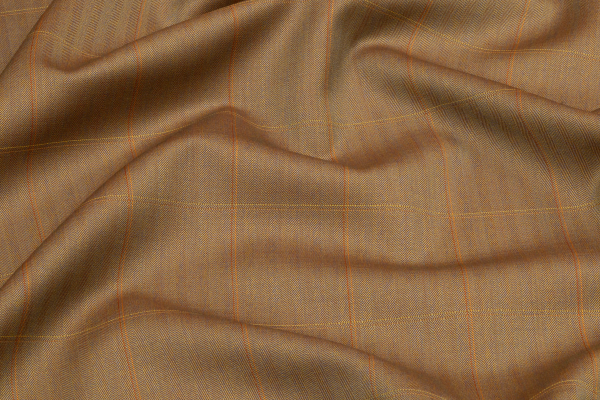 Vitale Barberis Canonico - Windowpane Italian Iridescent Solaro Wool Suiting - Olive / Rust