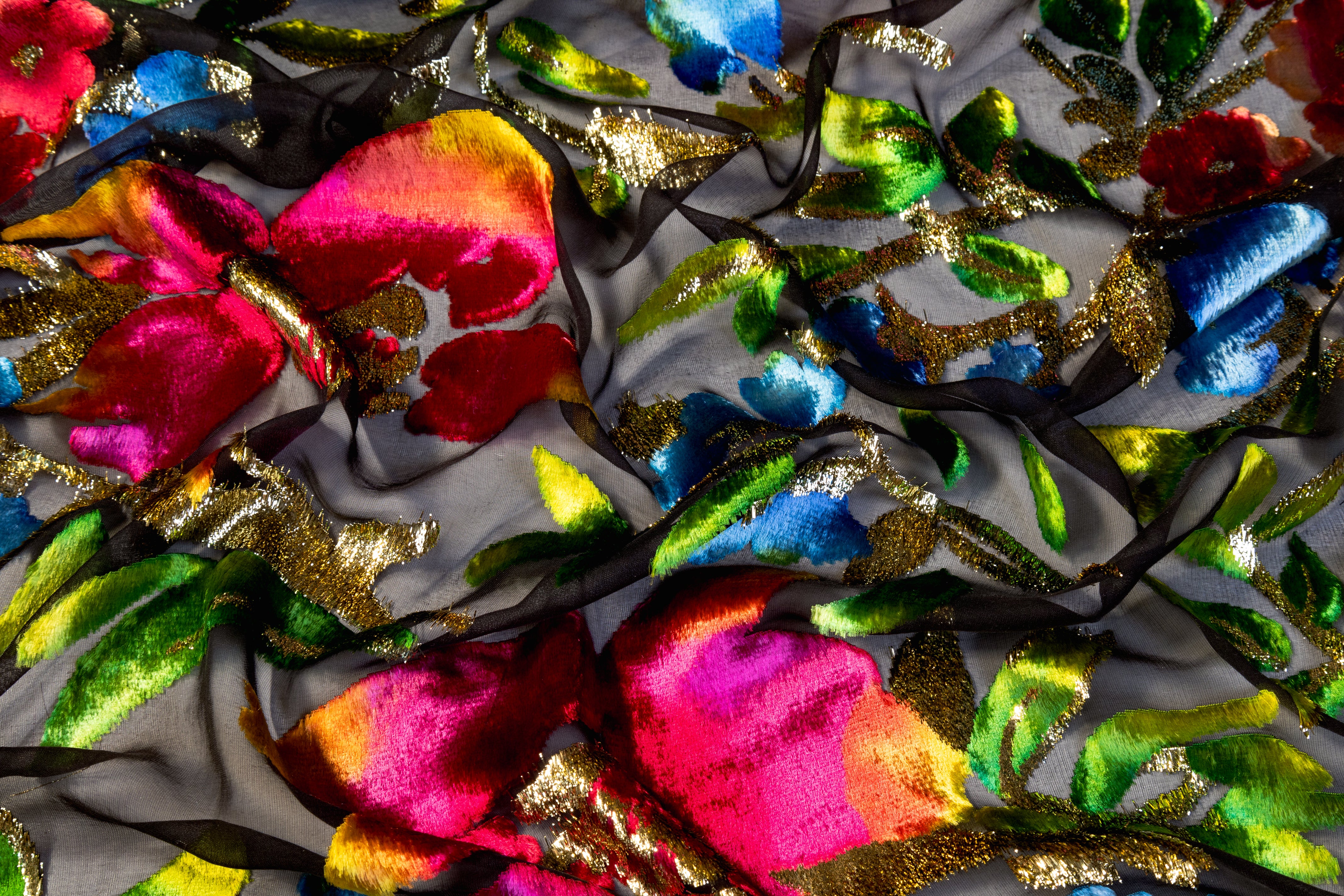 Hand-Finished Italian Silk Viscose Velvet Devoré - Black / Multicolor