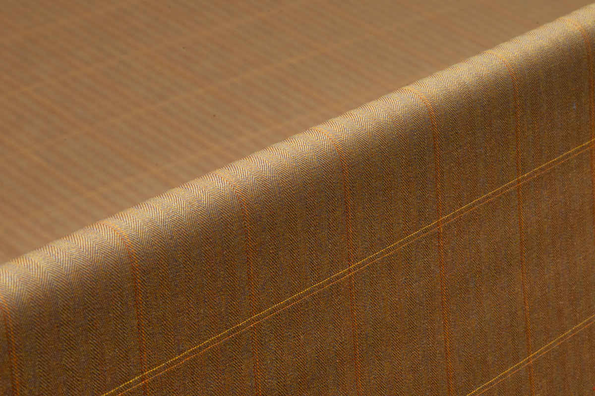 Vitale Barberis Canonico - Windowpane Italian Iridescent Solaro Wool Suiting - Olive / Rust