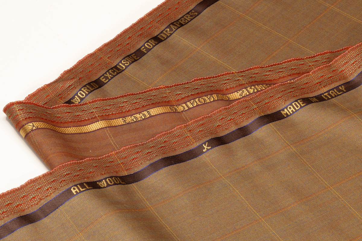 Vitale Barberis Canonico - Windowpane Italian Iridescent Solaro Wool Suiting - Olive / Rust