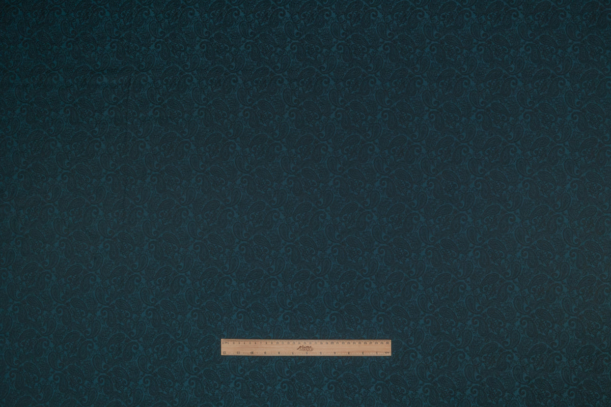 Paisley Italian Silk and Wool Jacquard Suiting - Teal Blue