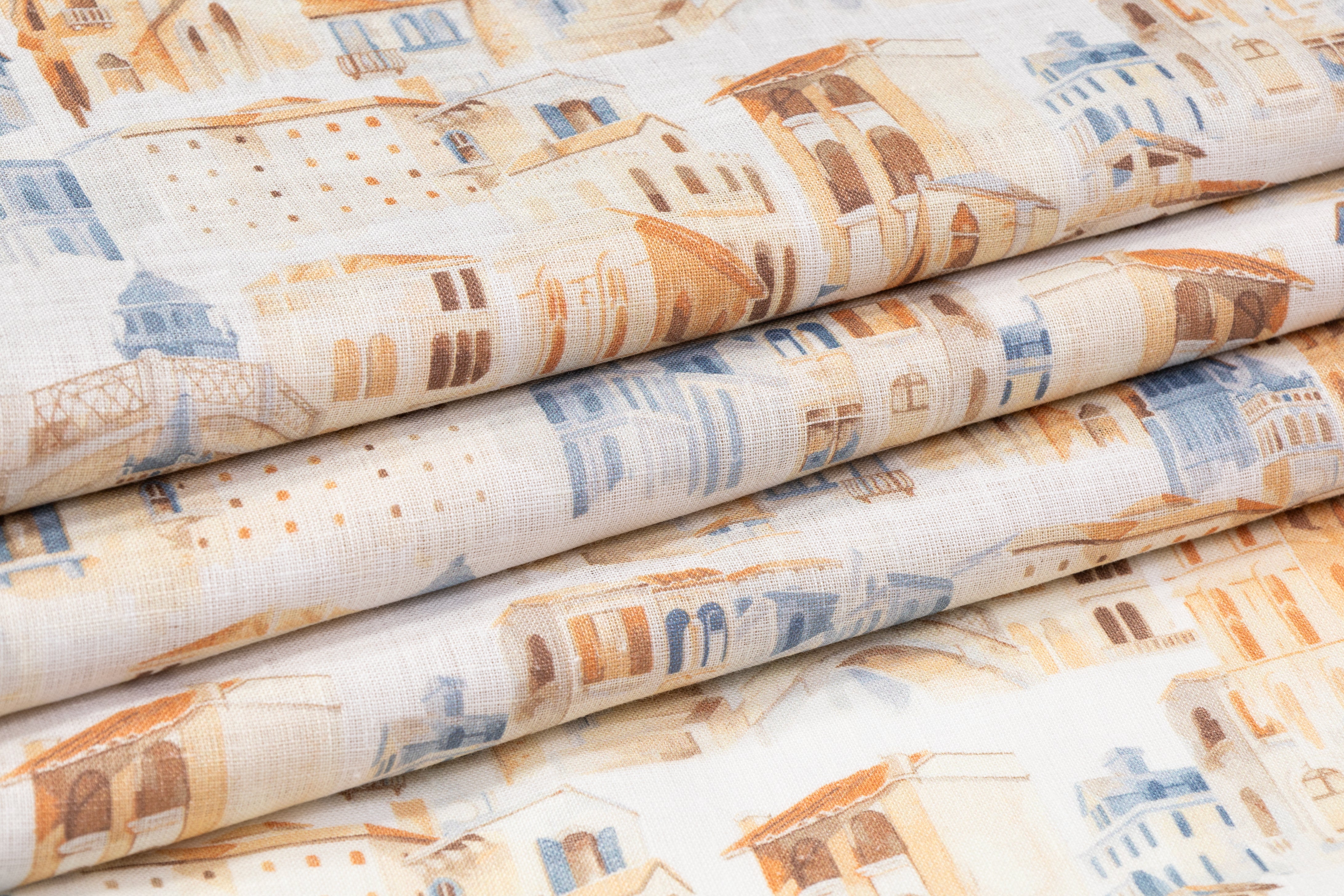 Painted Villas Linen - Brown / Blue / White