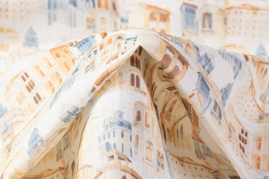 Painted Villas Linen - Brown / Blue / White