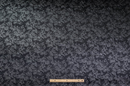 Floral Laminated Italian Silk Charmeuse - Black / Silver