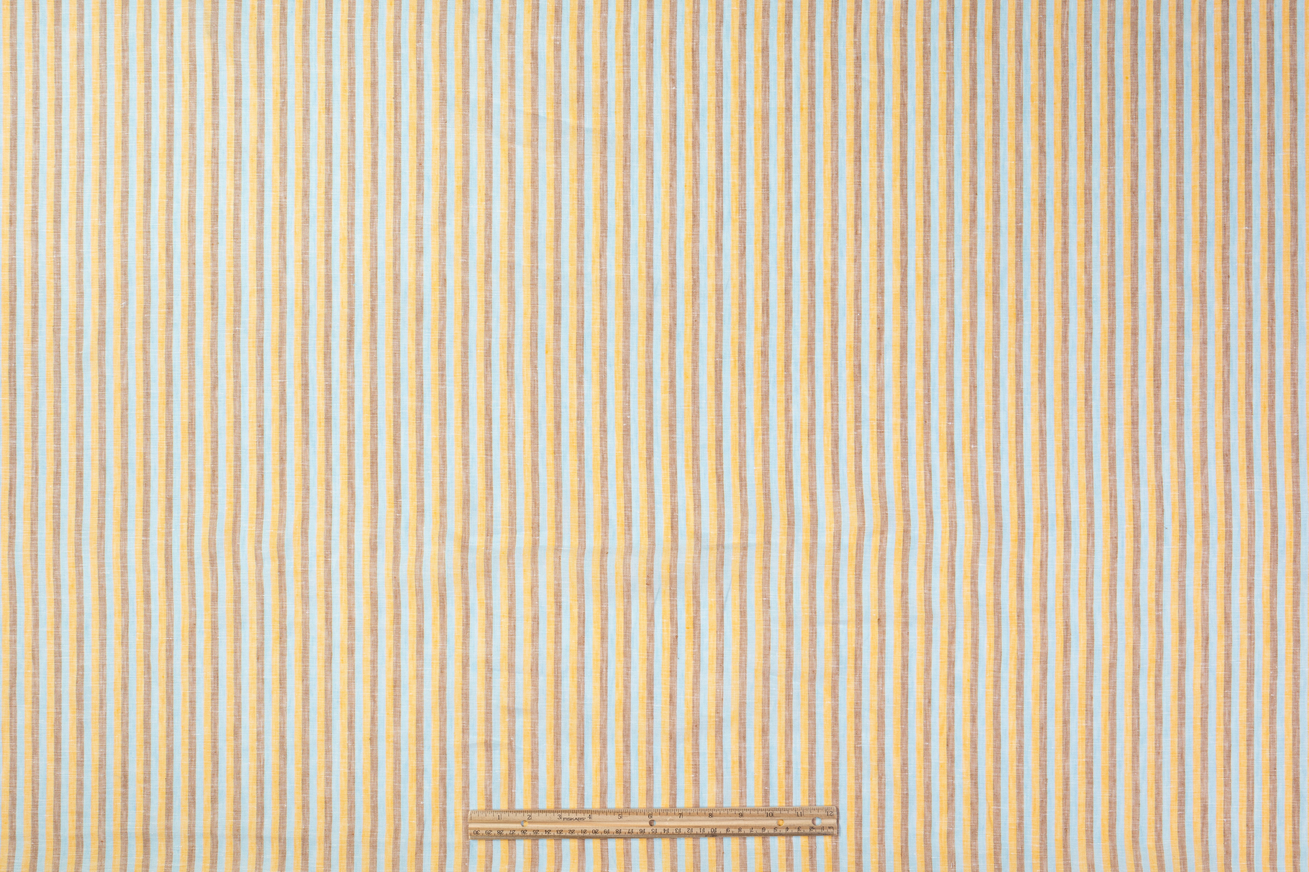 Striped Linen - Brown / Blue / Golden Yellow