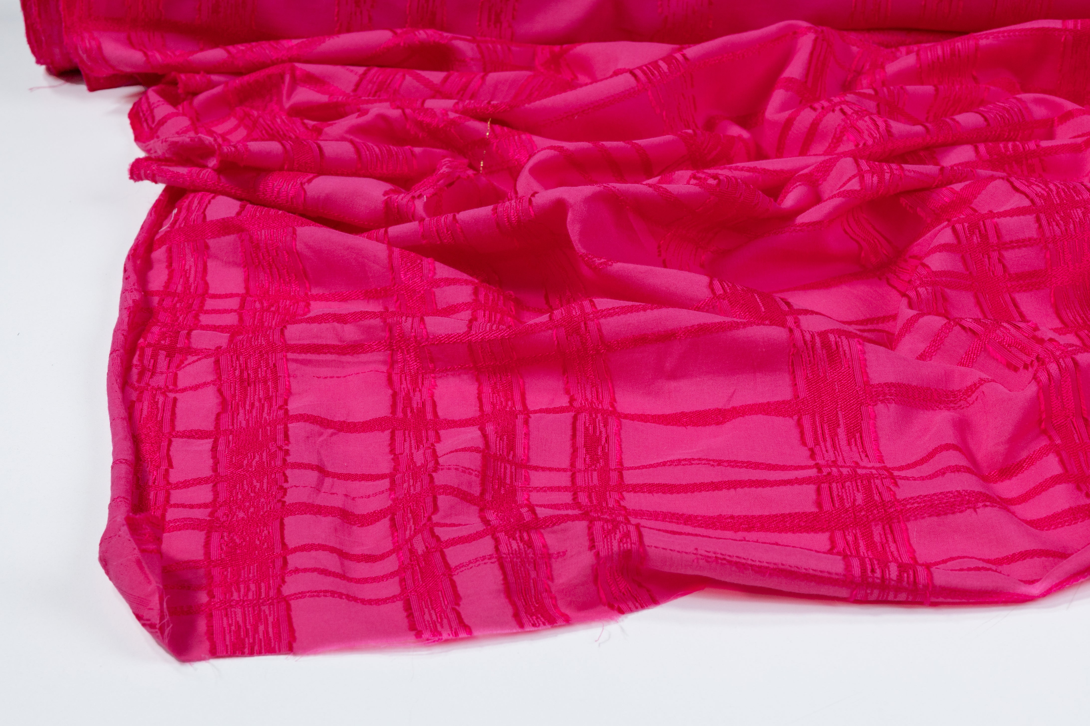 Checked Italian Cotton Viscose Fil Coupé - Magenta