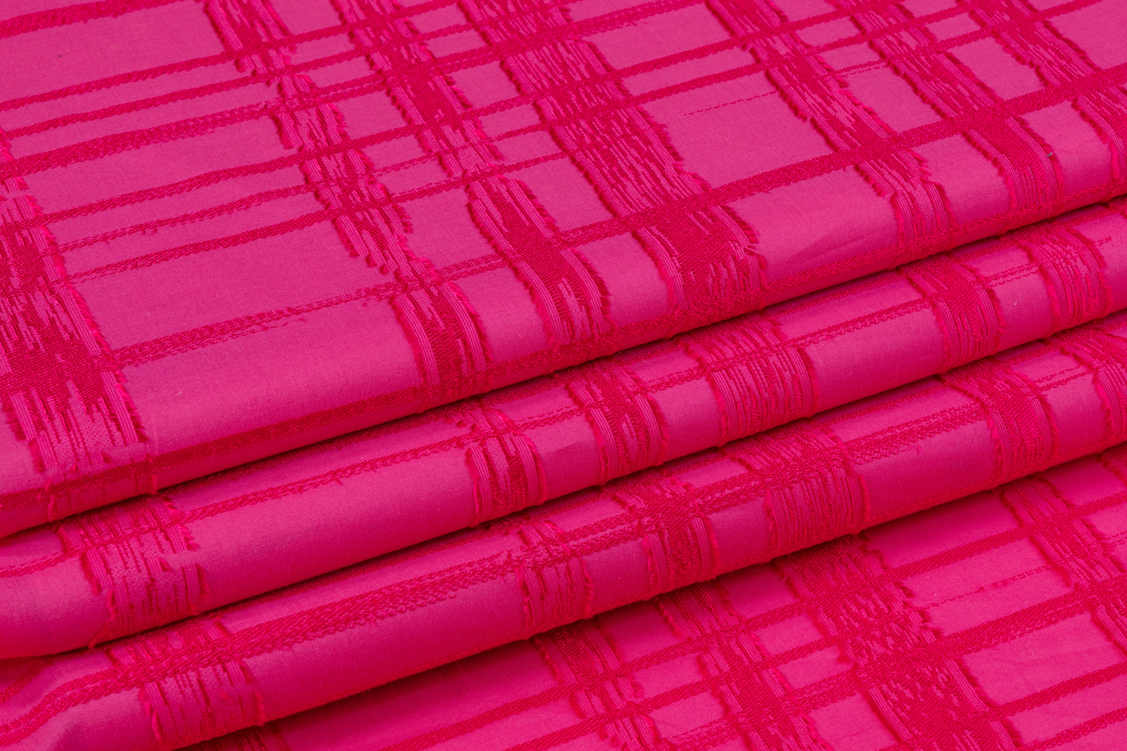 Checked Italian Cotton Viscose Fil Coupé - Magenta