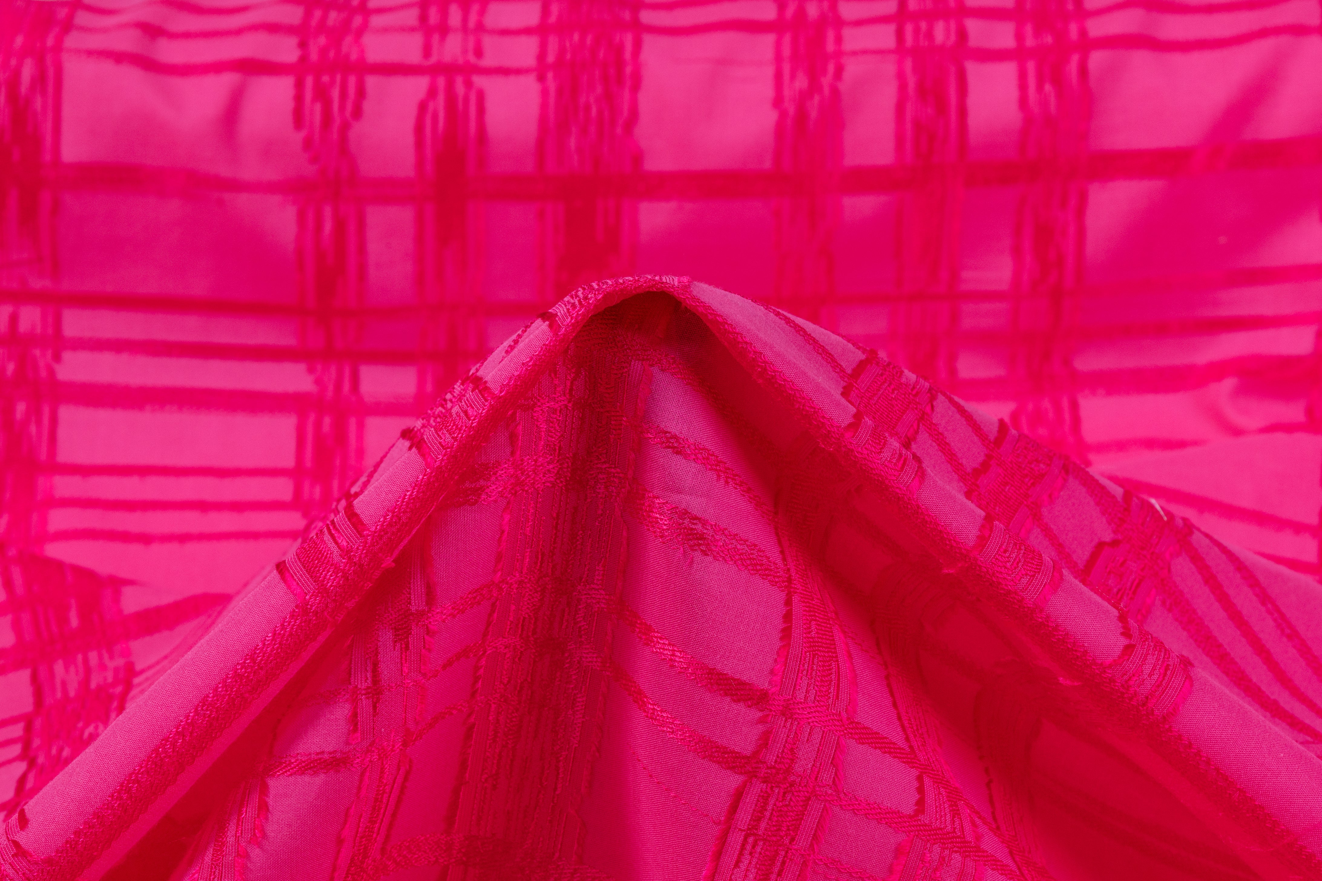 Checked Italian Cotton Viscose Fil Coupé - Magenta