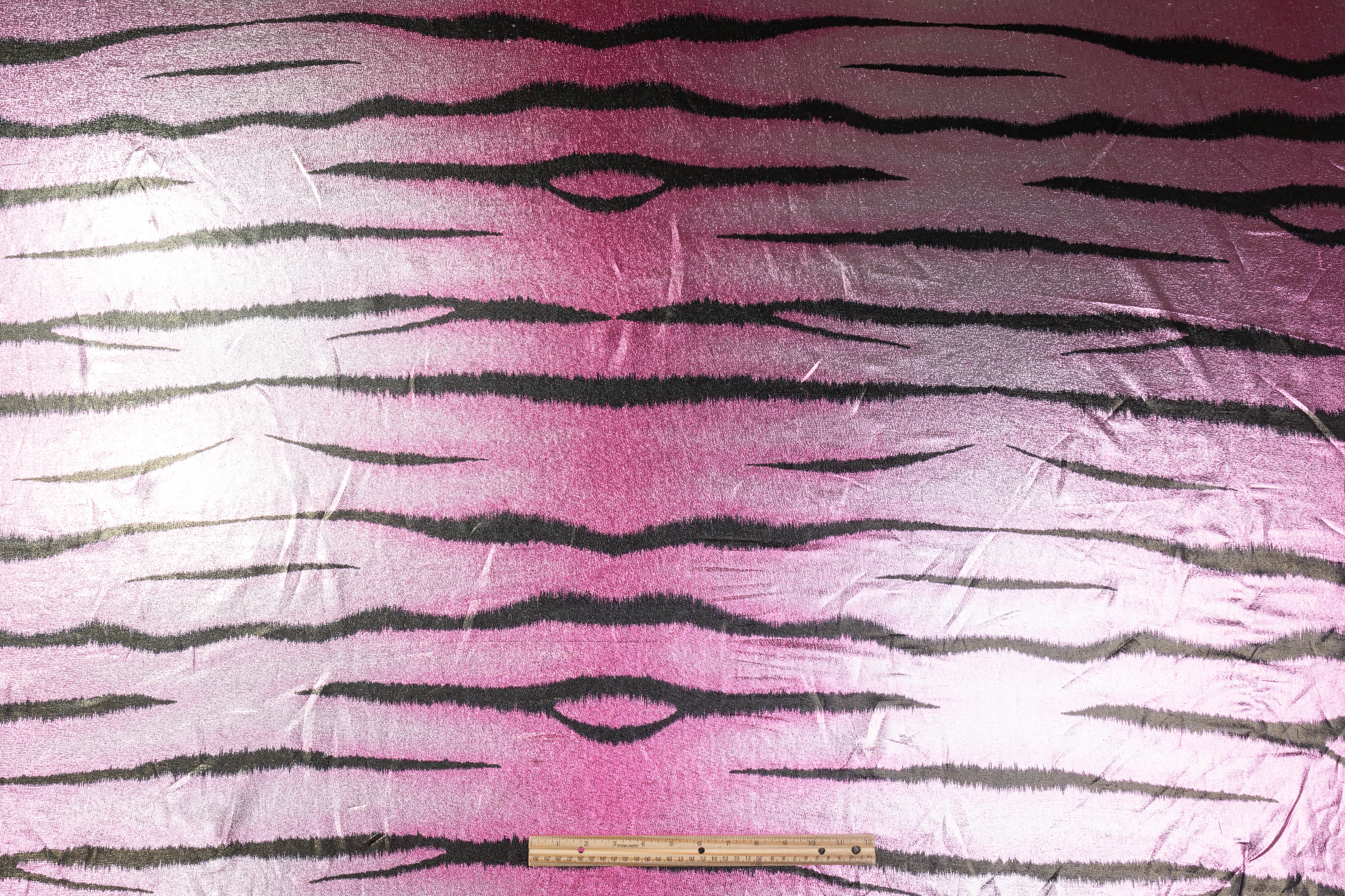 Tiger Stripe Italian Silk Lamé - Pink / Black