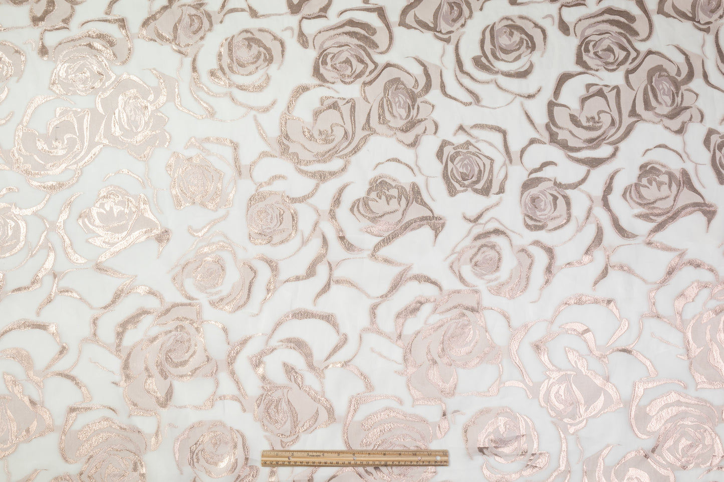 Floral Italian Metallic Silk Organza Fil Coupé - Rose Gold / Off White
