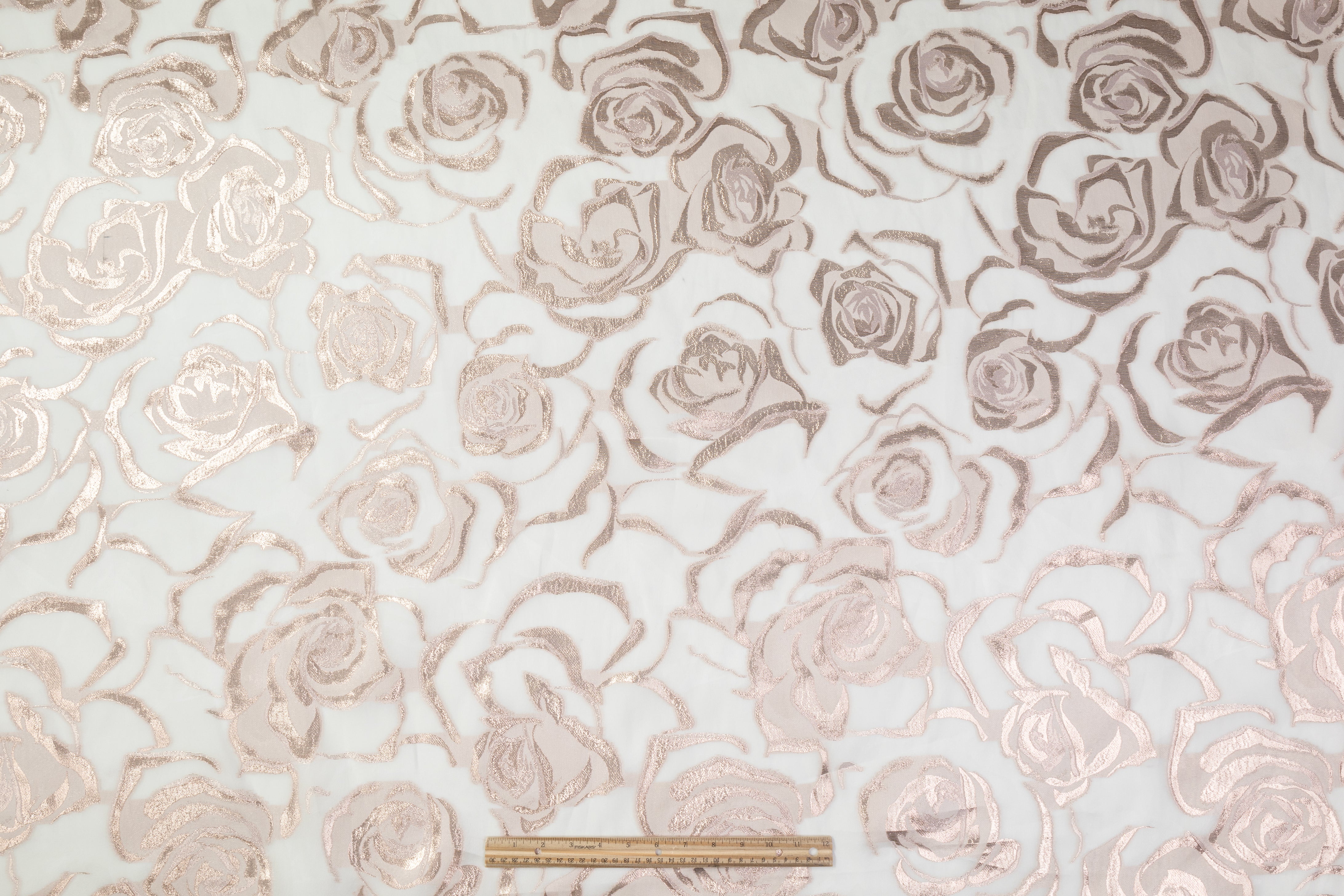 Floral Italian Metallic Silk Organza Fil Coupé - Rose Gold / Off White