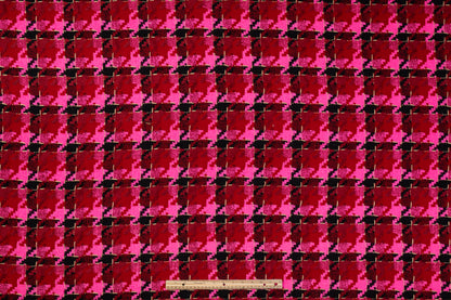 Houndstooth Italian Wool Blend Tweed - Magenta / Burgundy / Black