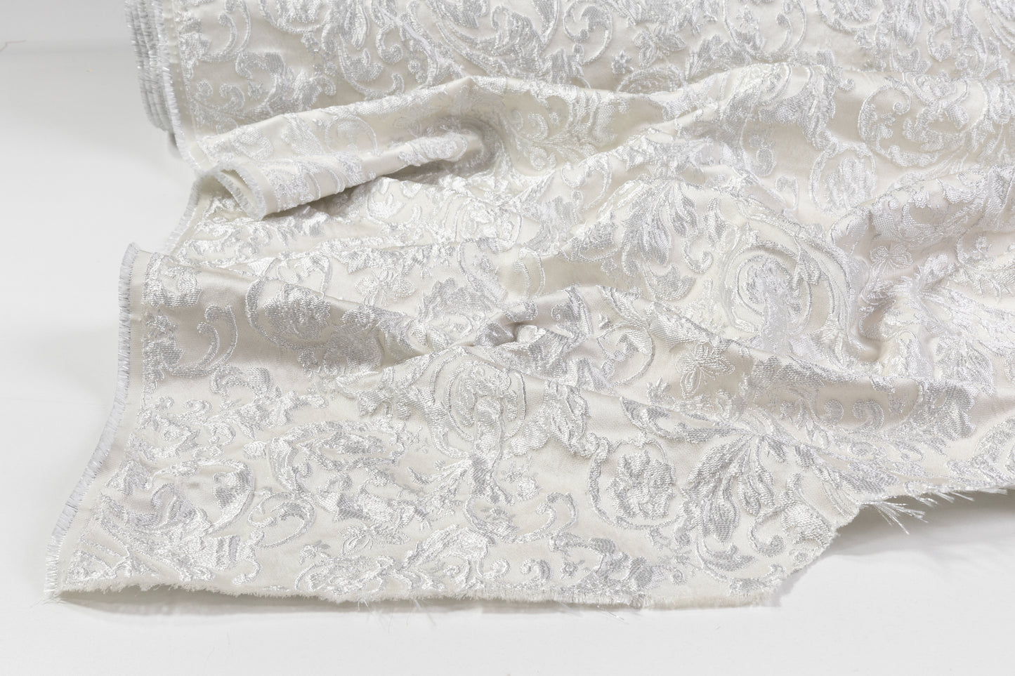 Crushed Metallic Brocade - Off White / Silver