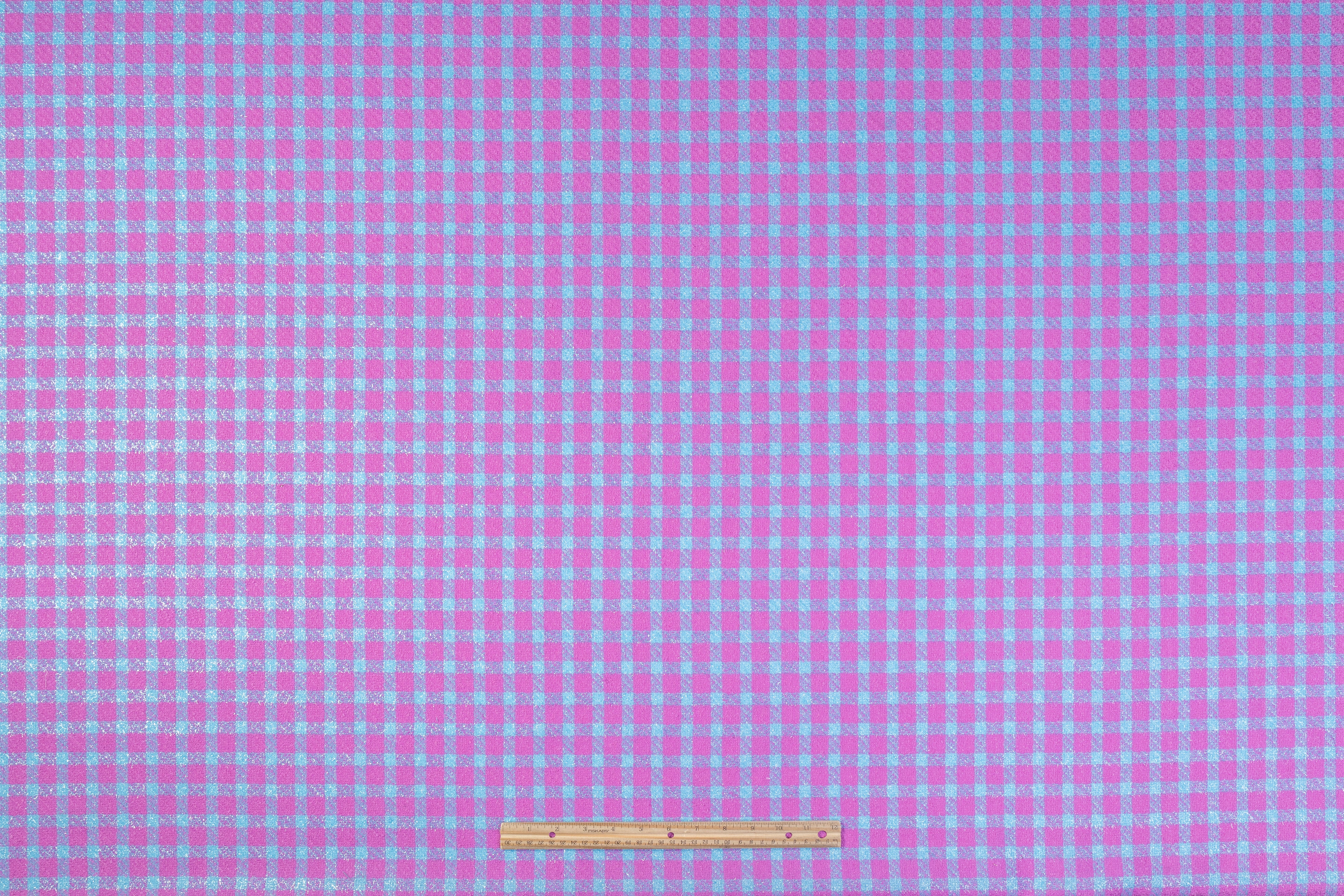 Checked Metallic Italian Wool Blend Tweed - Magenta / Blue