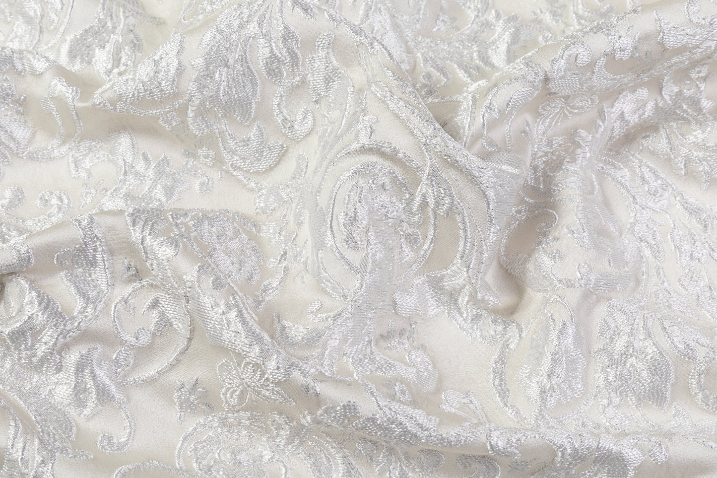 Crushed Metallic Brocade - Off White / Silver
