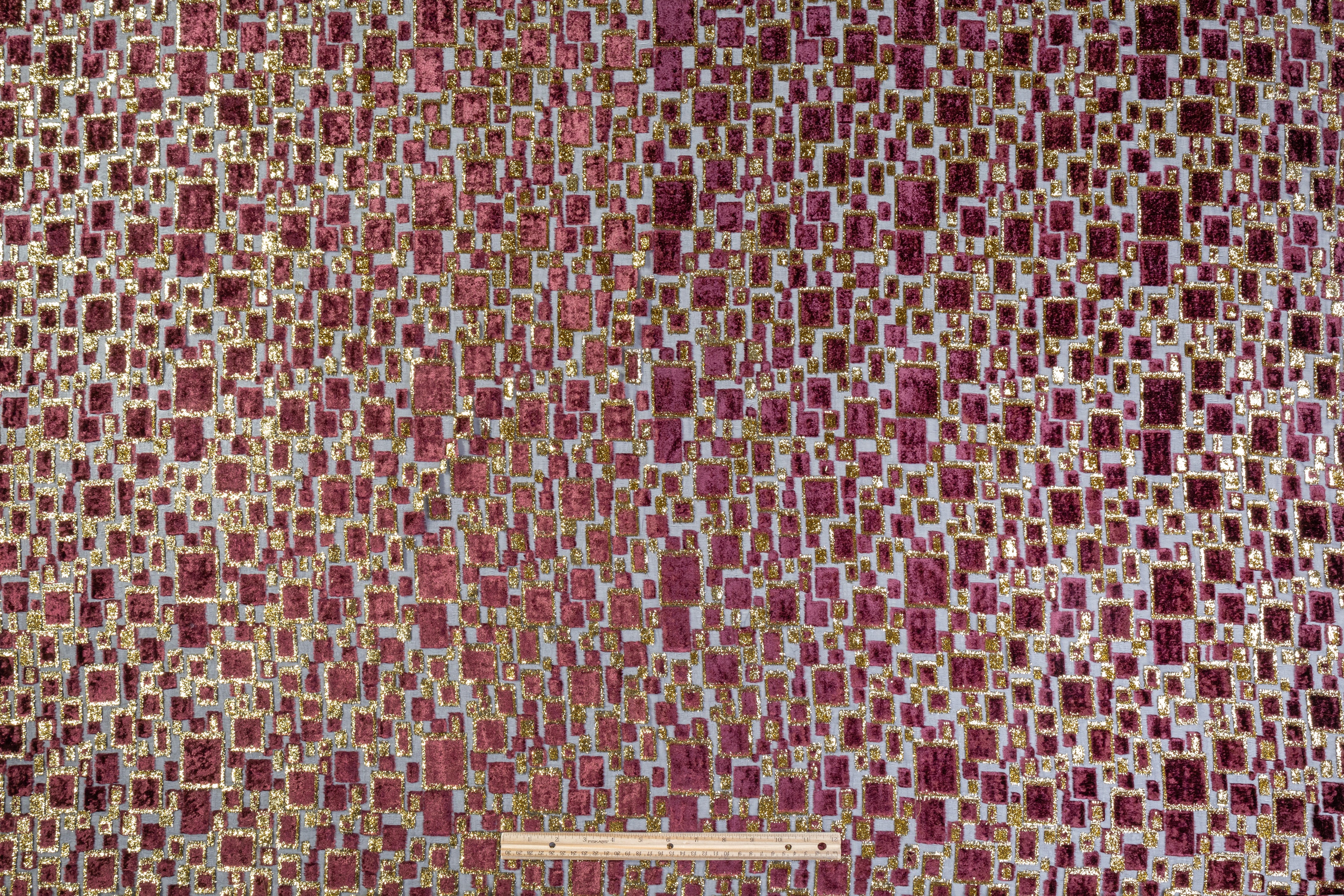 Metallic Italian Silk Viscose Fil Coupé - Black / Burgundy / Gold