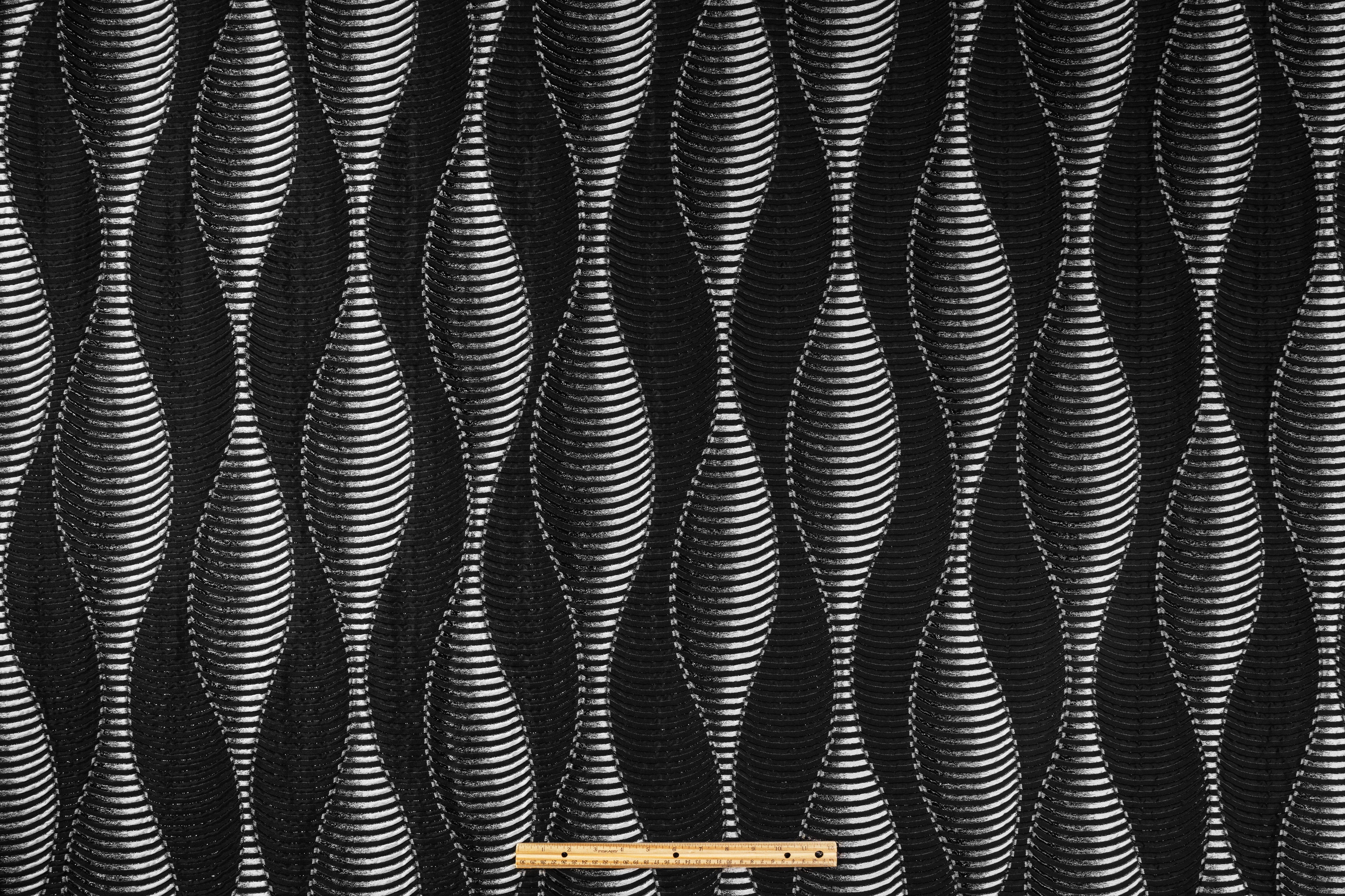 Abstract Metallic Italian Silk Blend Cloqué Brocade - Black / Gray