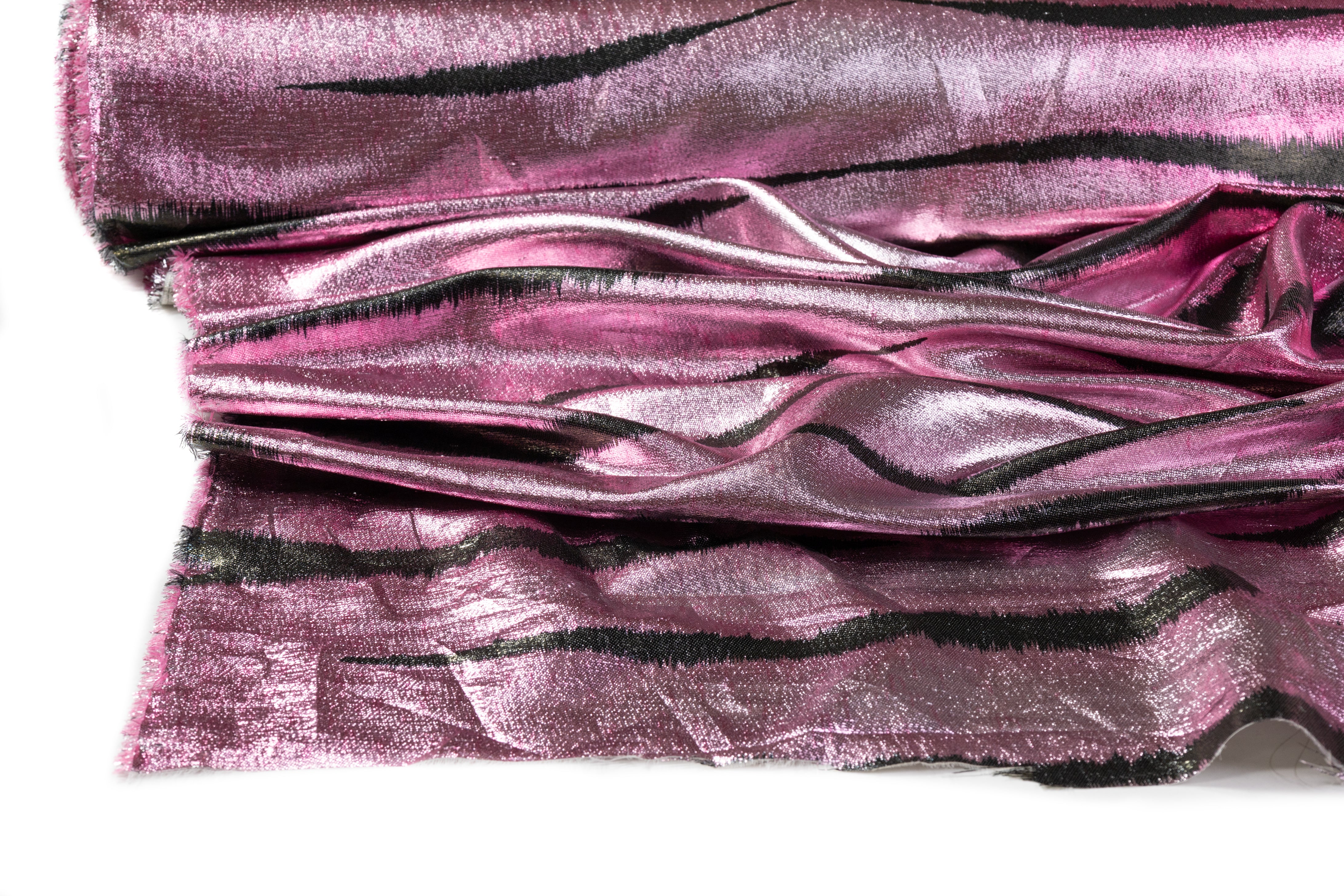Tiger Stripe Italian Silk Lamé - Pink / Black