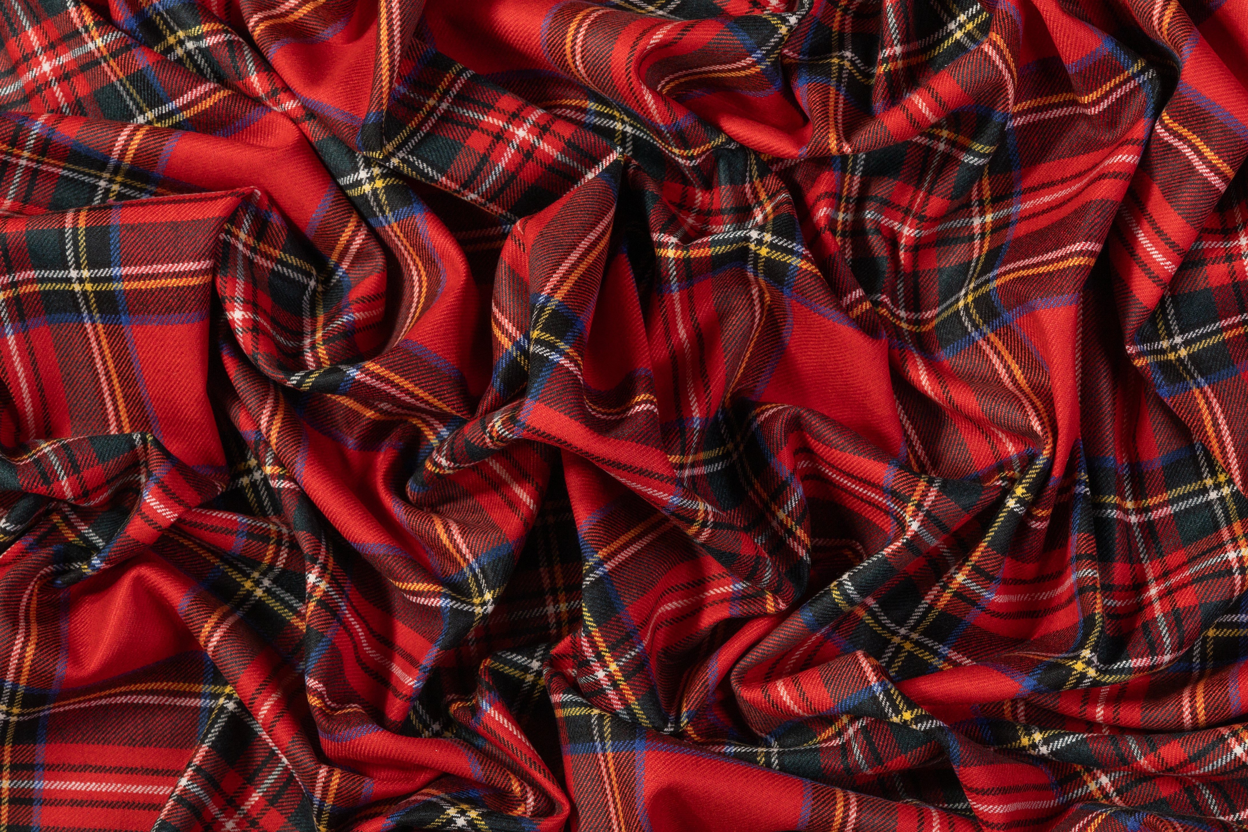 Tartan Italian Poly Wool Suiting - Red