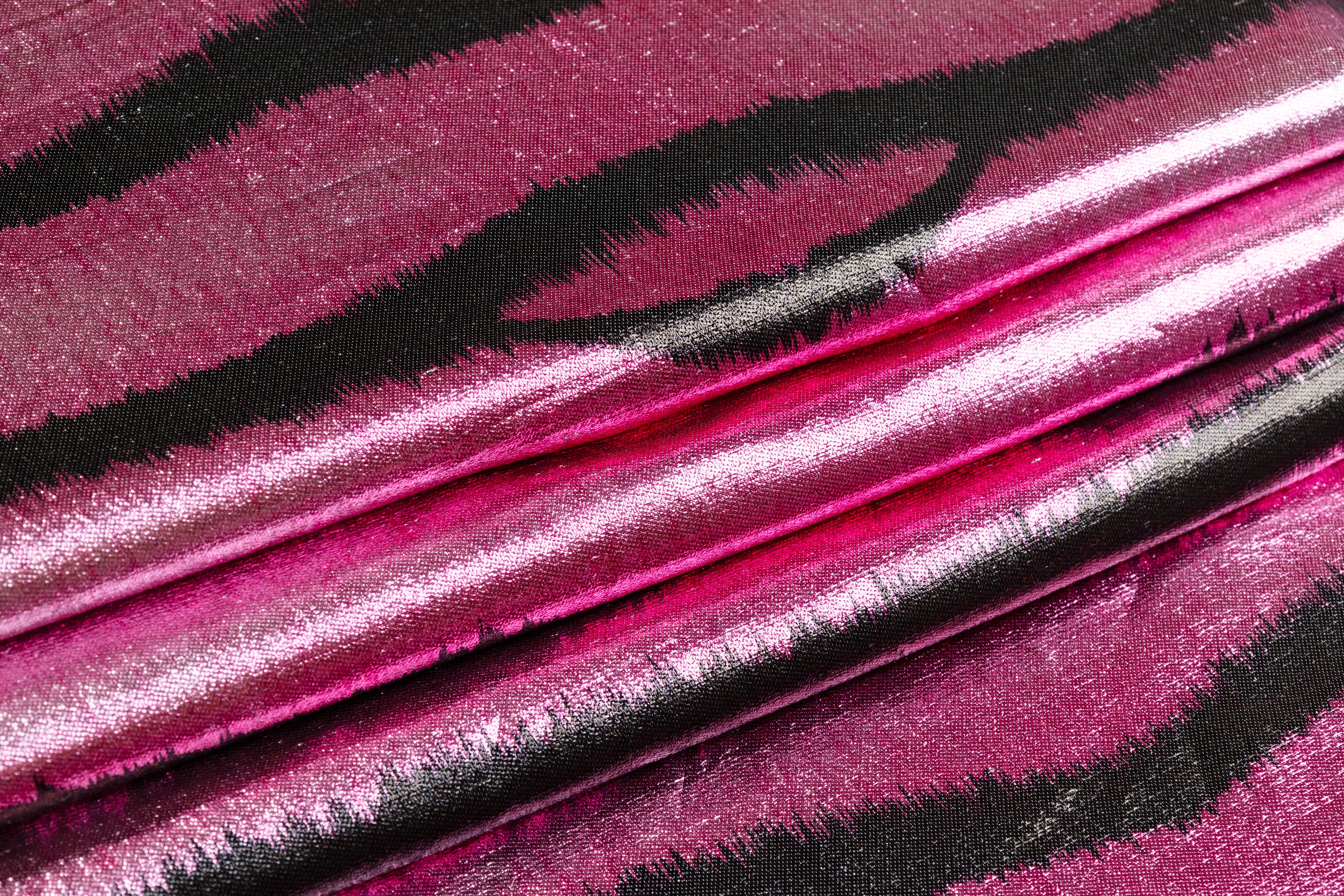Tiger Stripe Italian Silk Lamé - Pink / Black