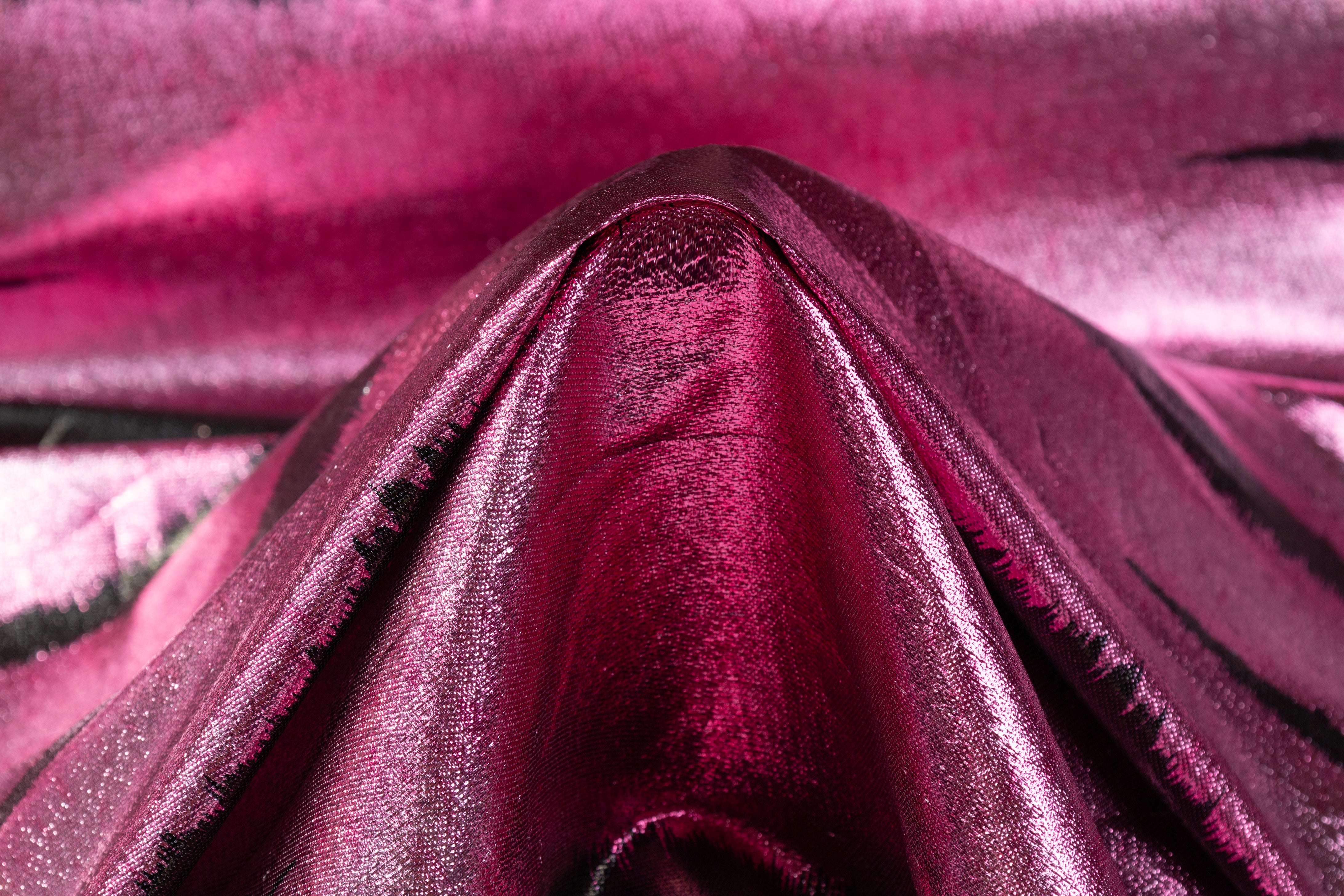 Tiger Stripe Italian Silk Lamé - Pink / Black