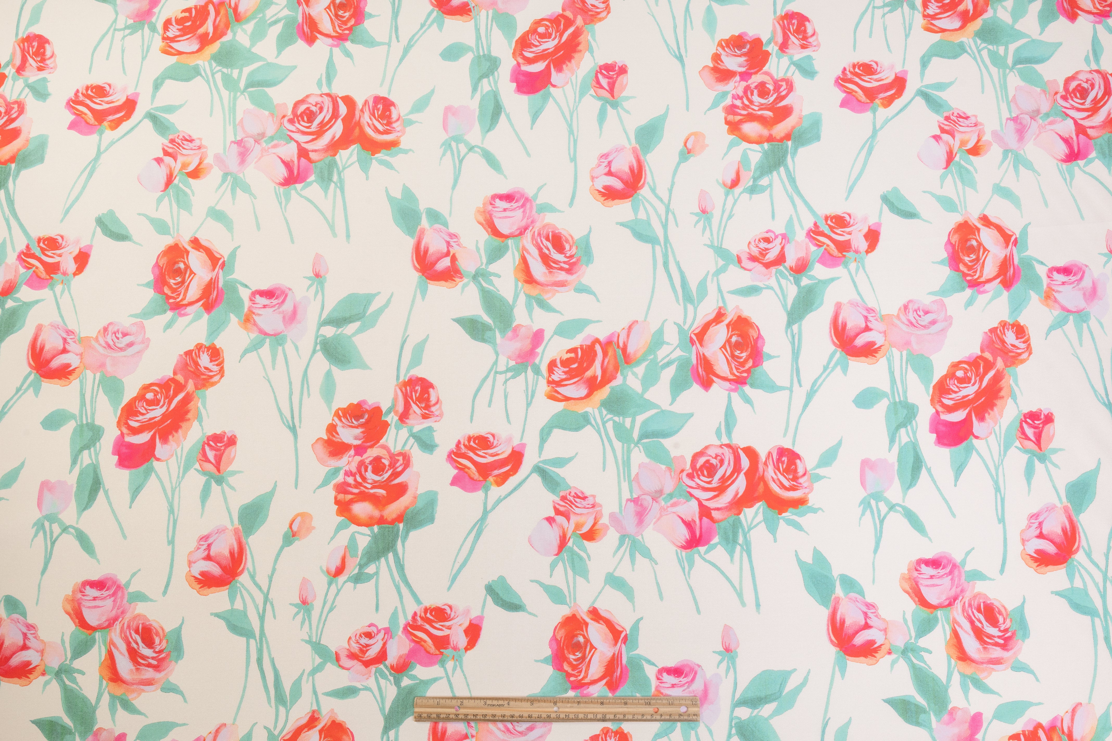 Floral Italian Mikado - Ivory / Green / Pink