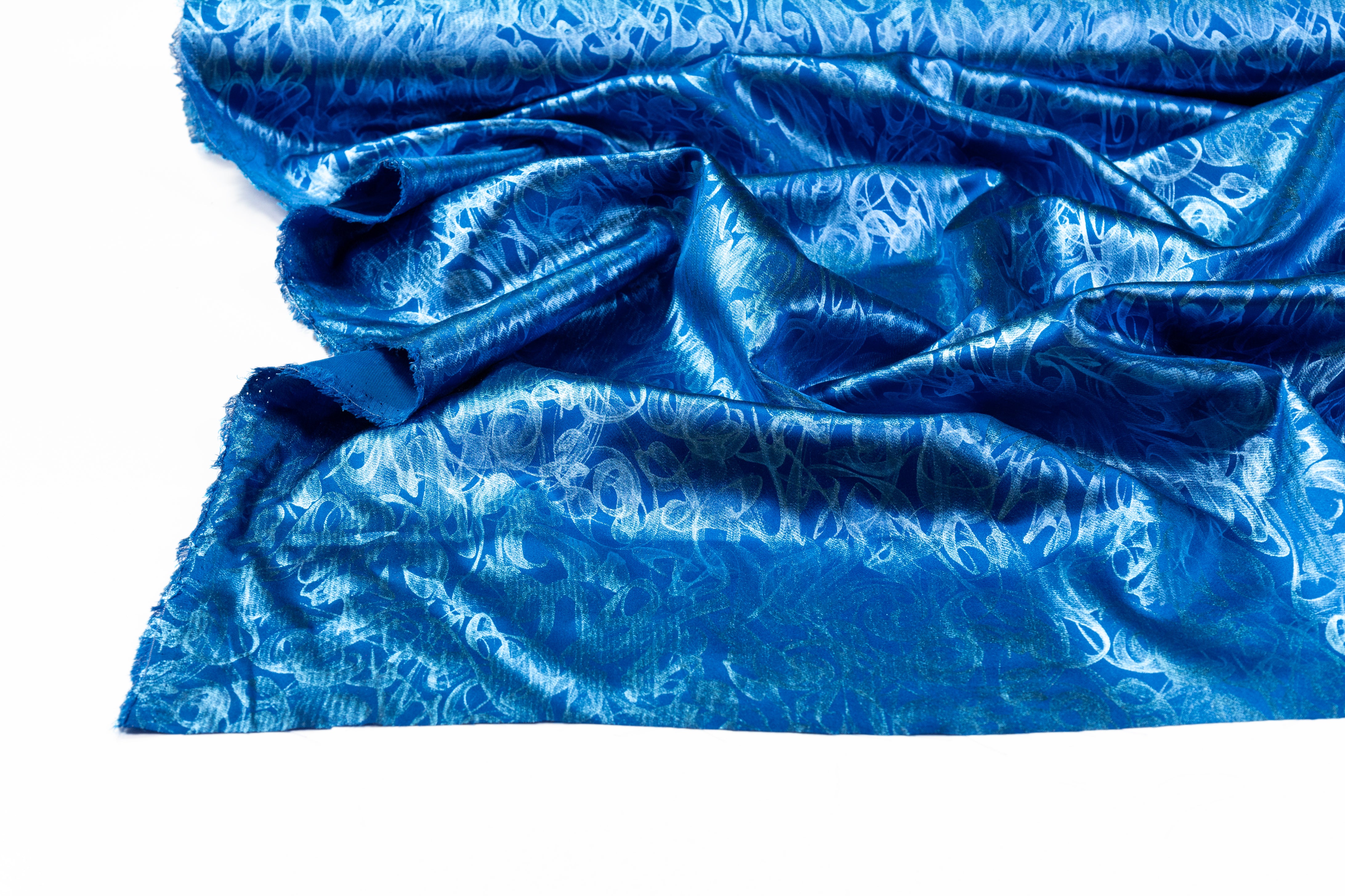 Abstract Laminated Italian Silk Charmeuse - Blue