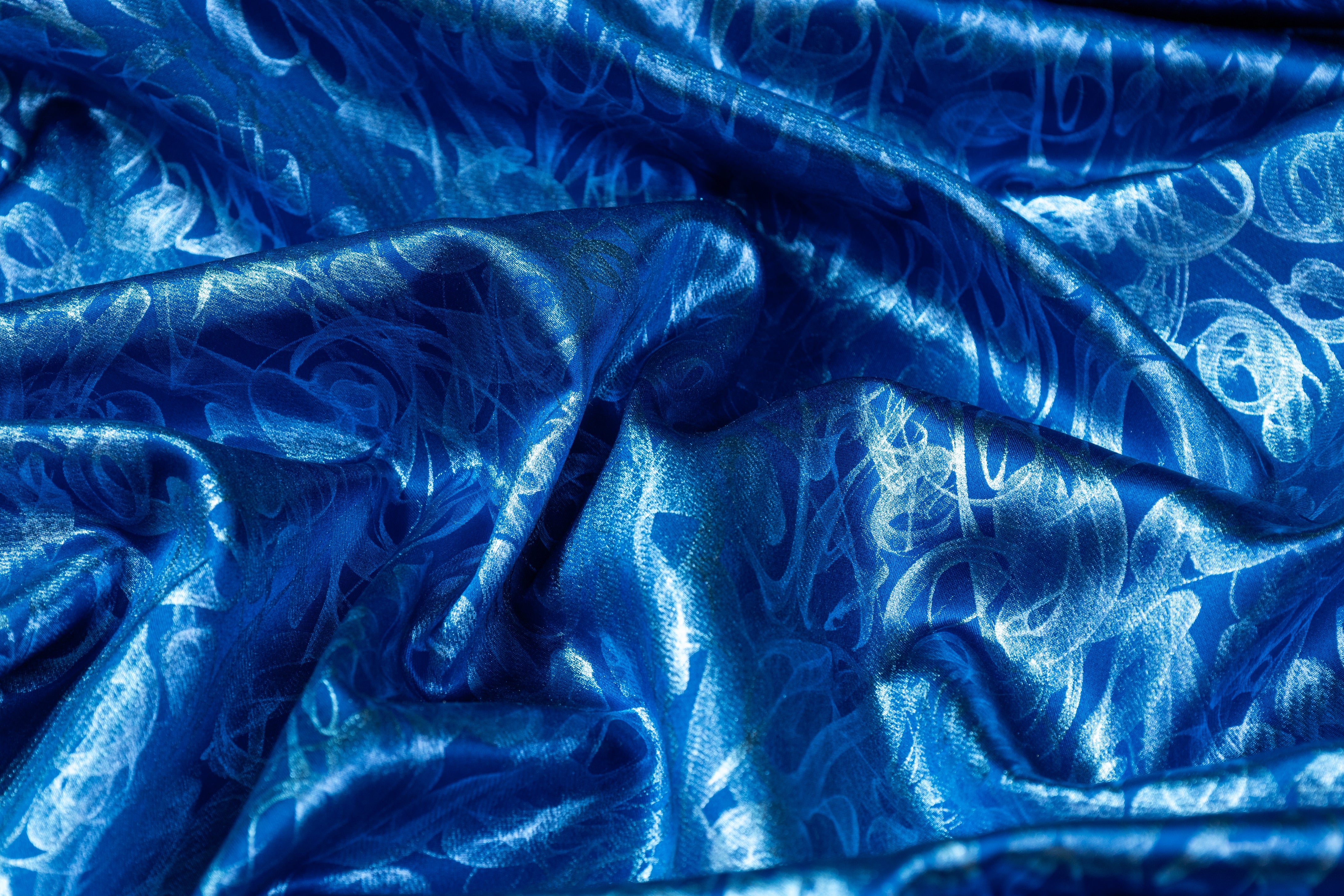 Abstract Laminated Italian Silk Charmeuse - Blue