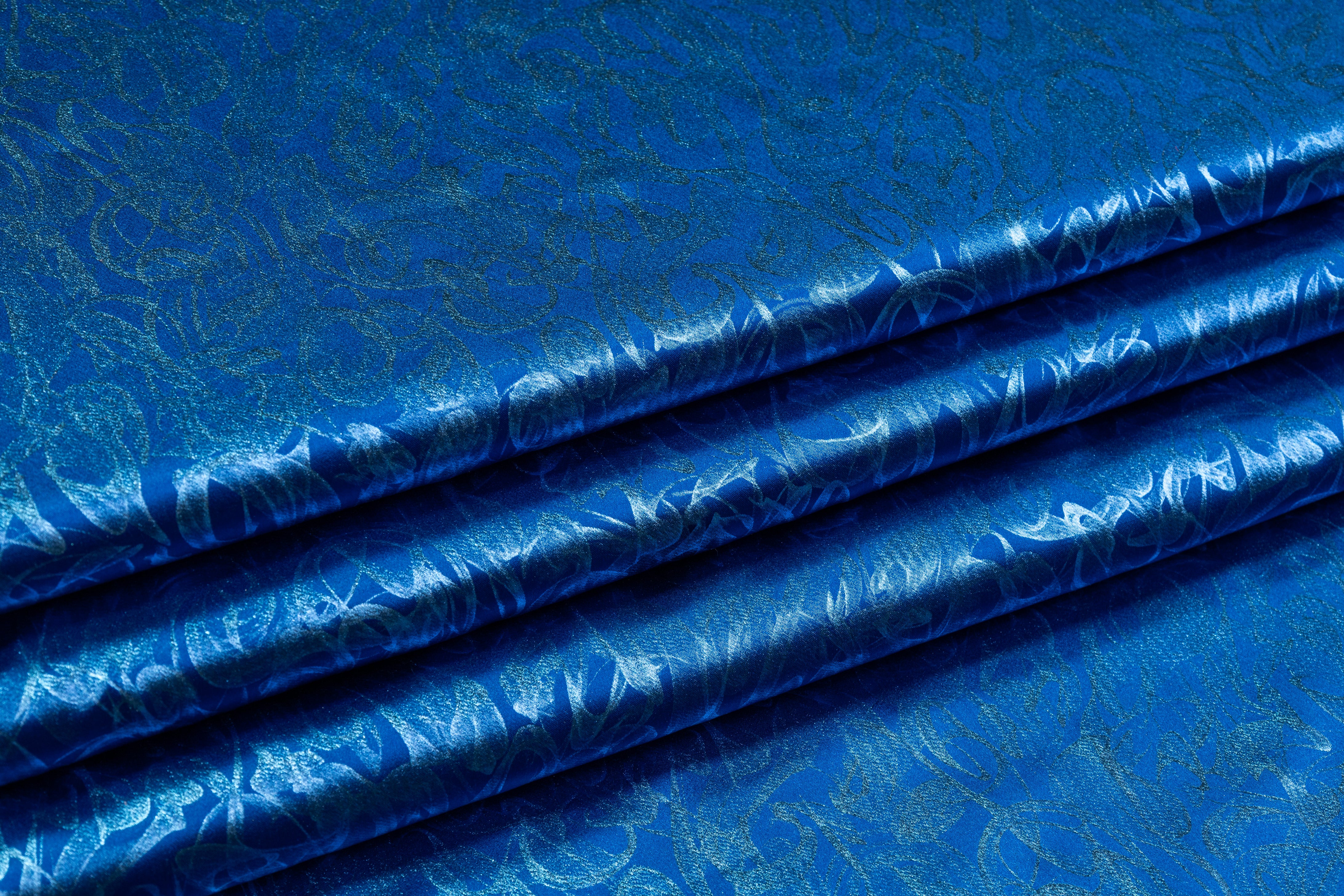 Abstract Laminated Italian Silk Charmeuse - Blue