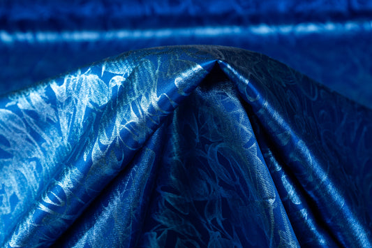 Abstract Laminated Italian Silk Charmeuse - Blue