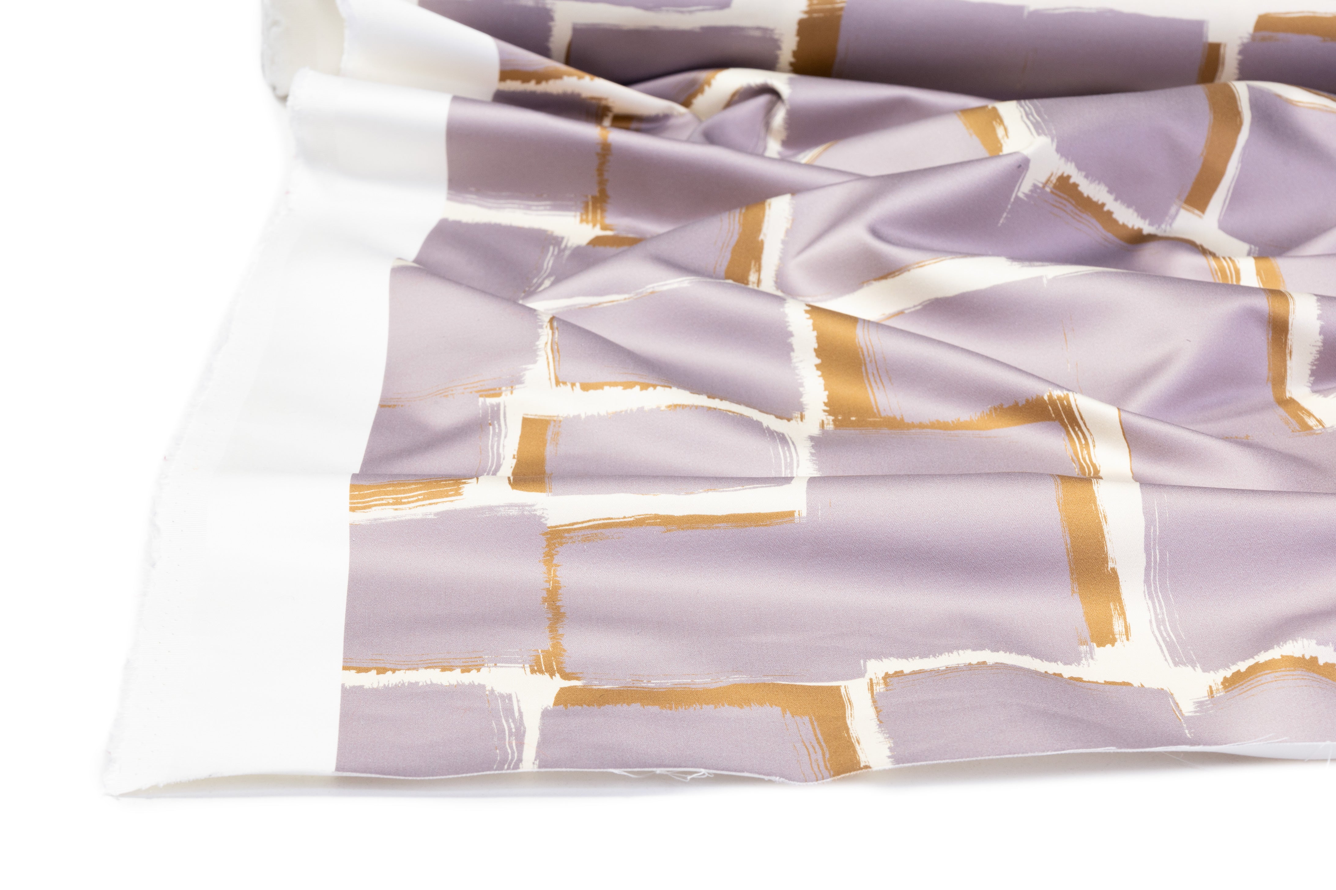 Geometric Italian Cotton Duchess Satin - Lilac / Ivory / Gold