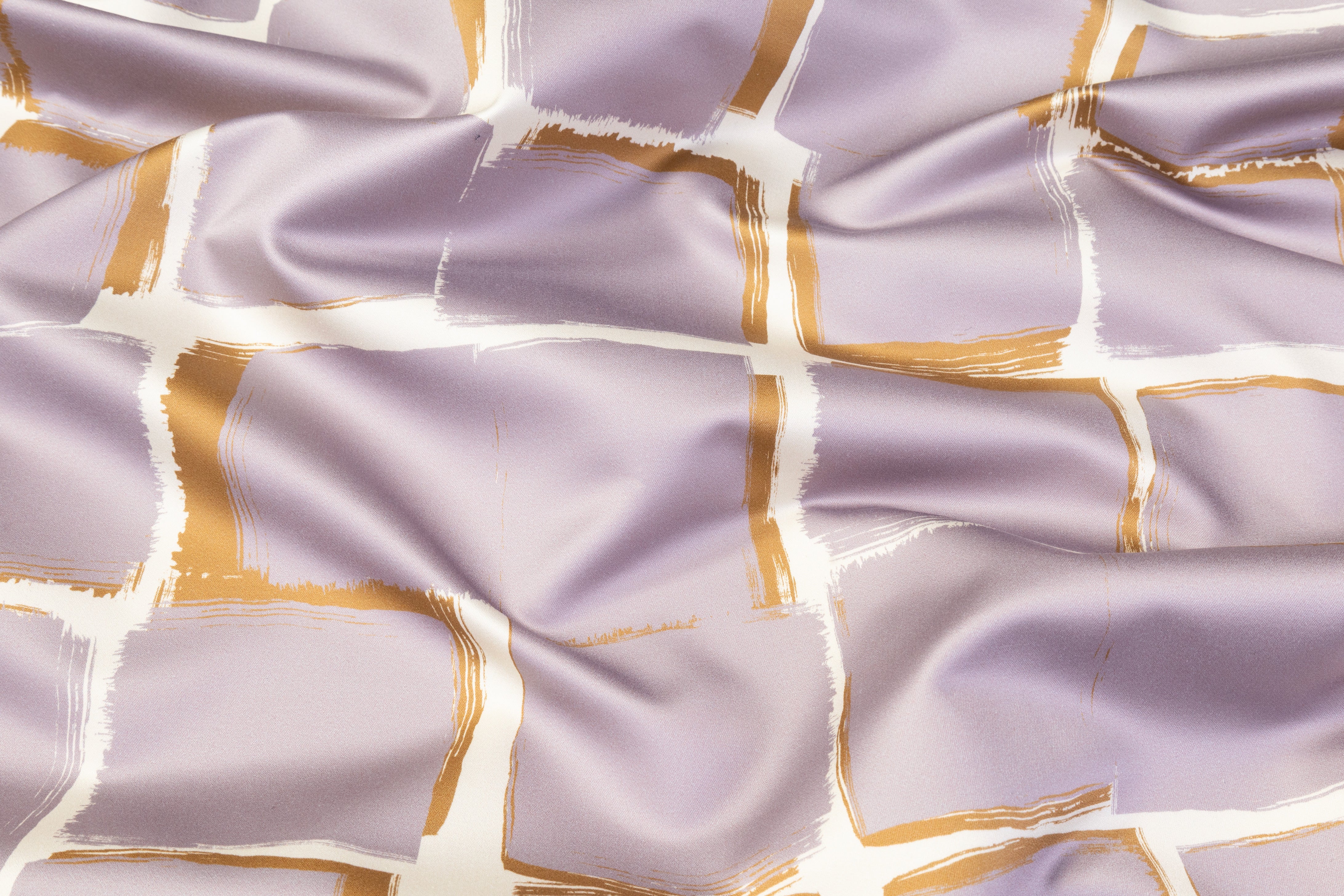 Geometric Italian Cotton Duchess Satin - Lilac / Ivory / Gold