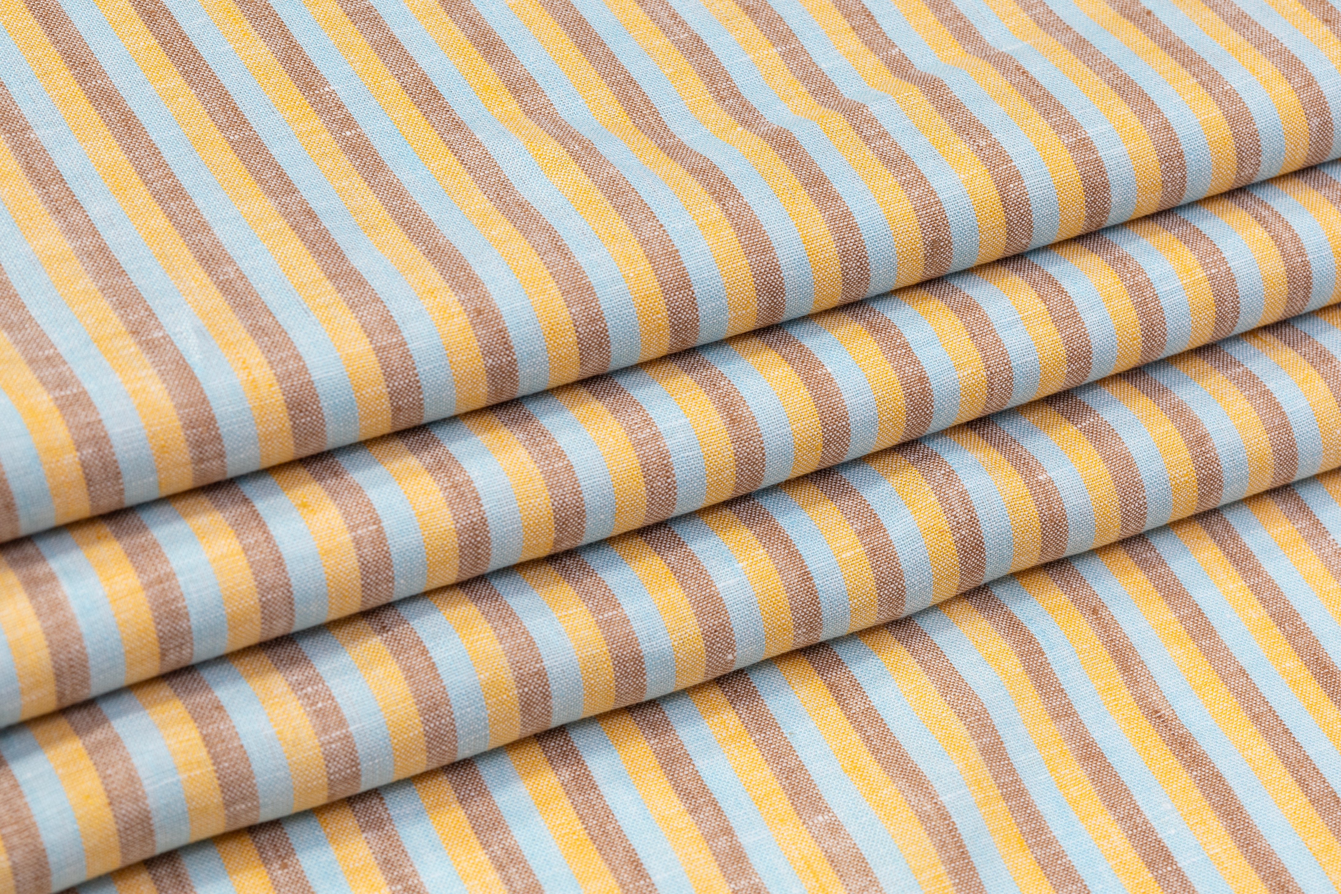 Striped Linen - Brown / Blue / Golden Yellow