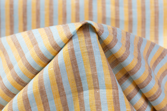 Striped Linen - Brown / Blue / Golden Yellow