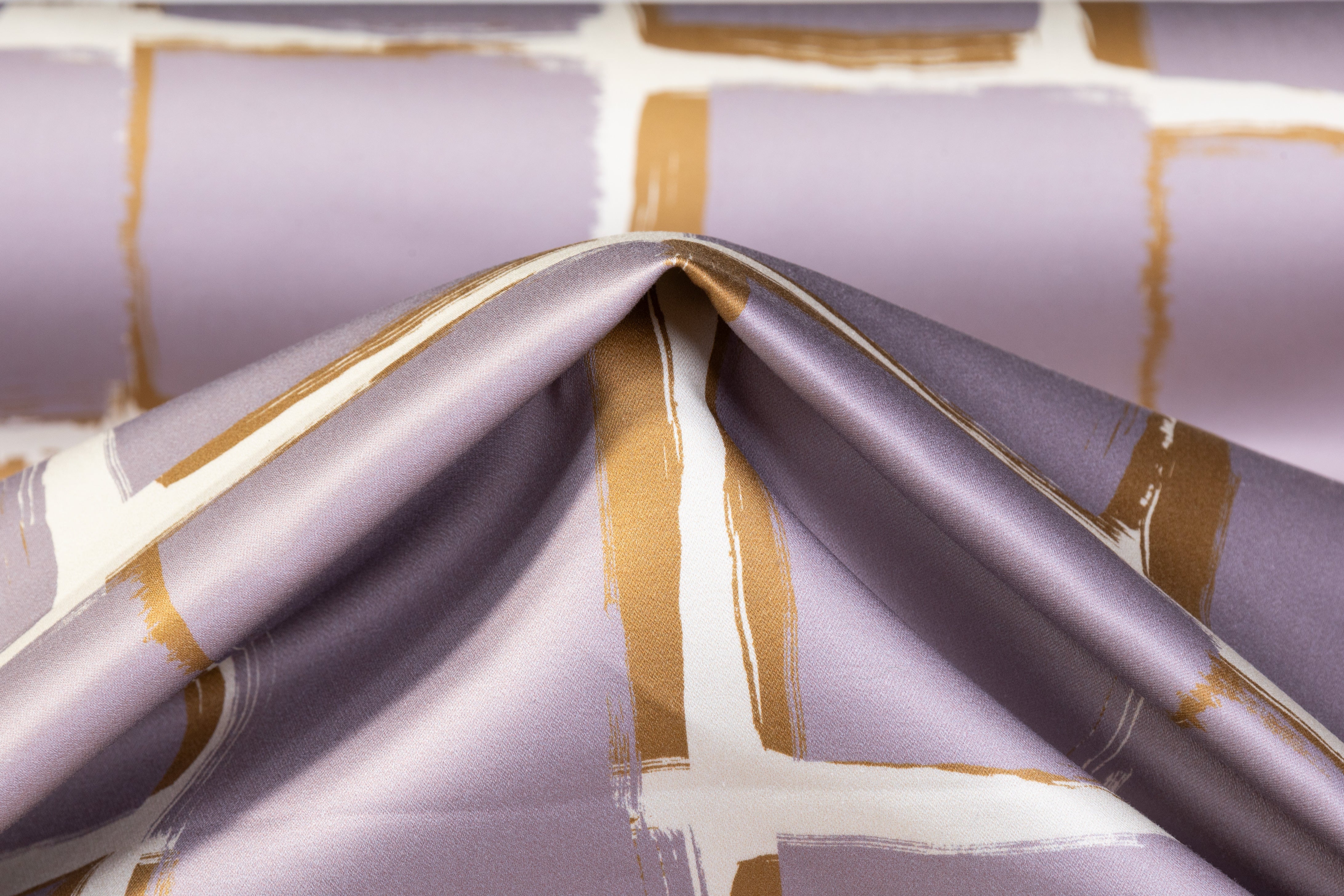 Geometric Italian Cotton Duchess Satin - Lilac / Ivory / Gold