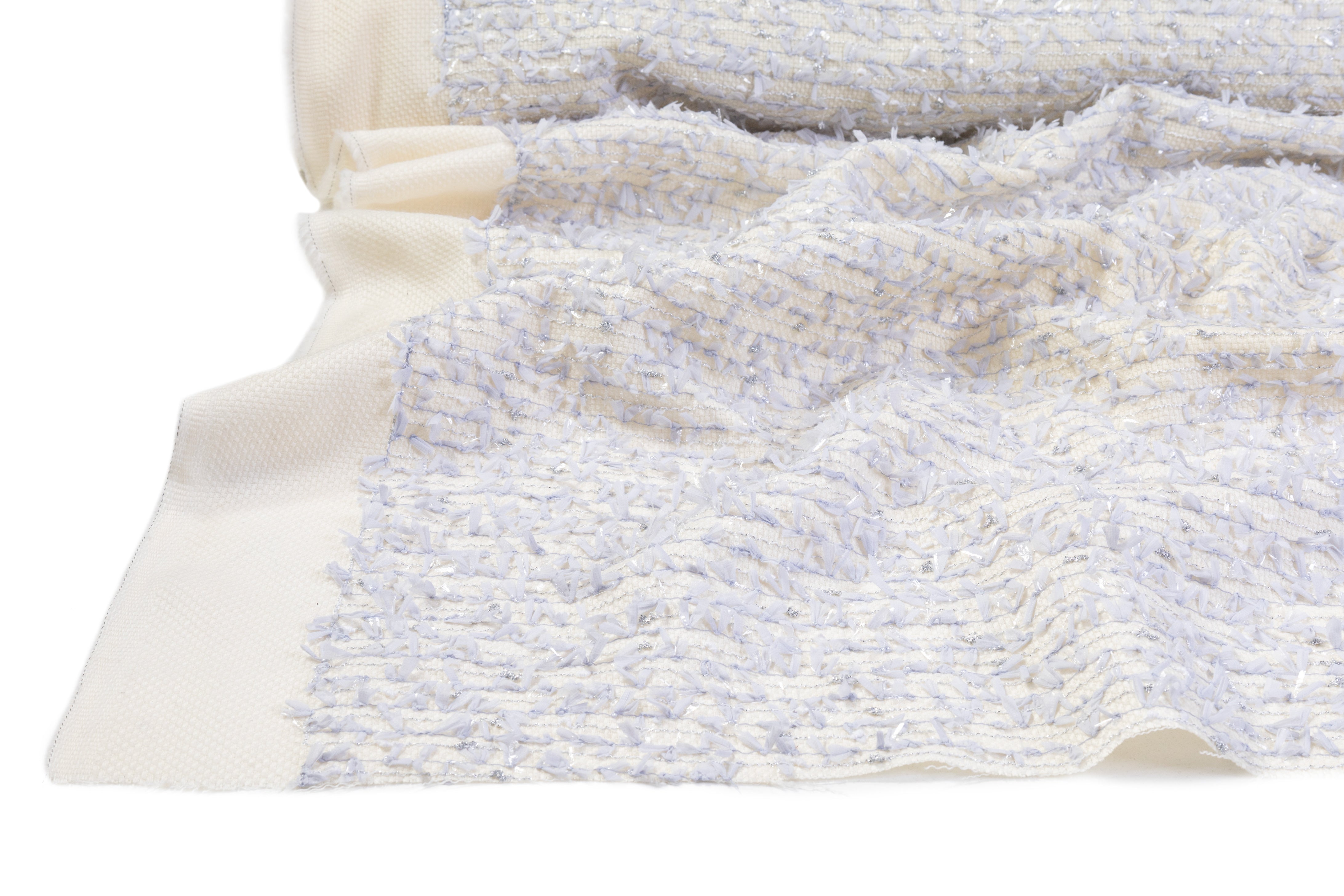 Fringed Metallic Italian Wool Tweed - Ivory / Cool Gray