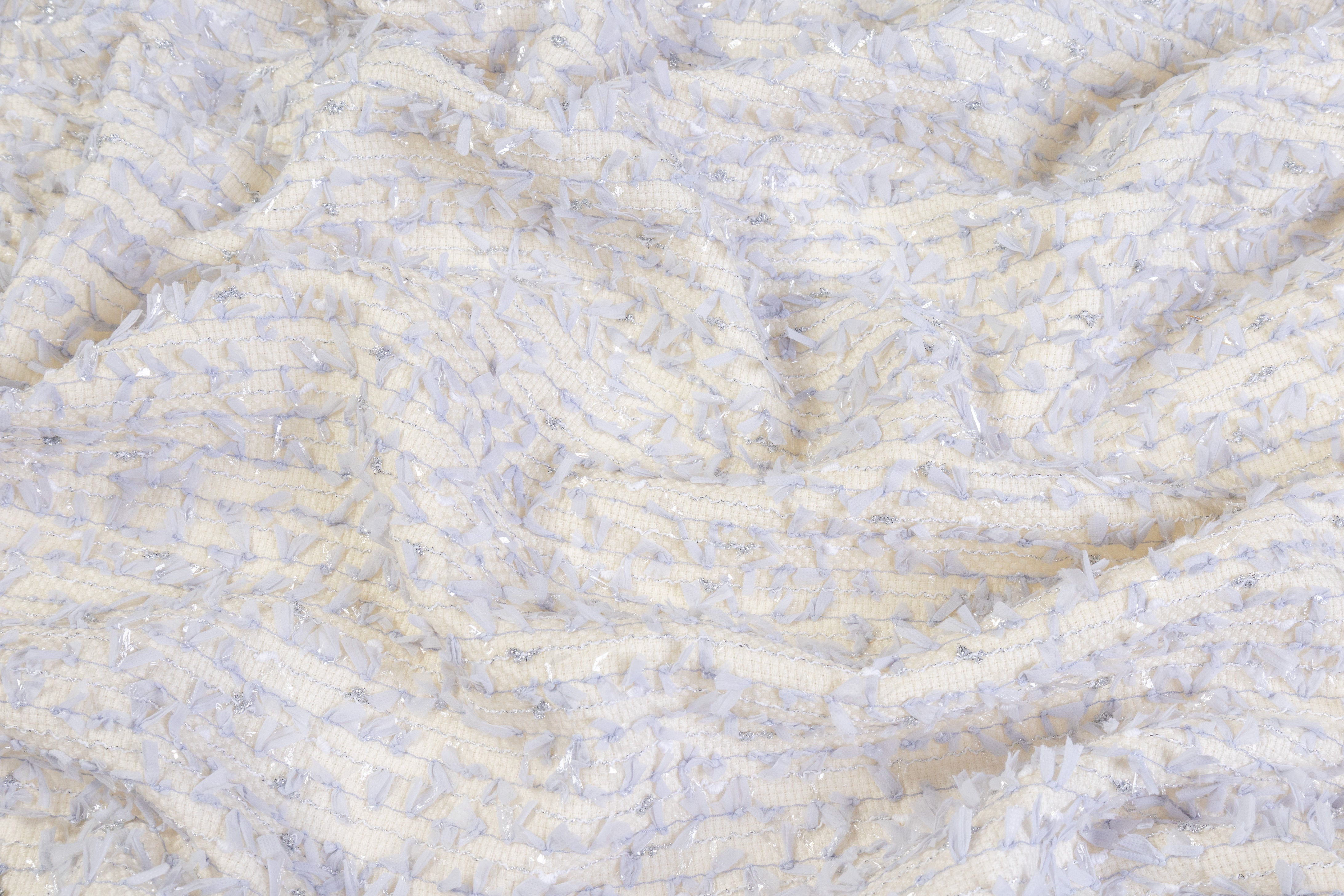 Fringed Metallic Italian Wool Tweed - Ivory / Cool Gray