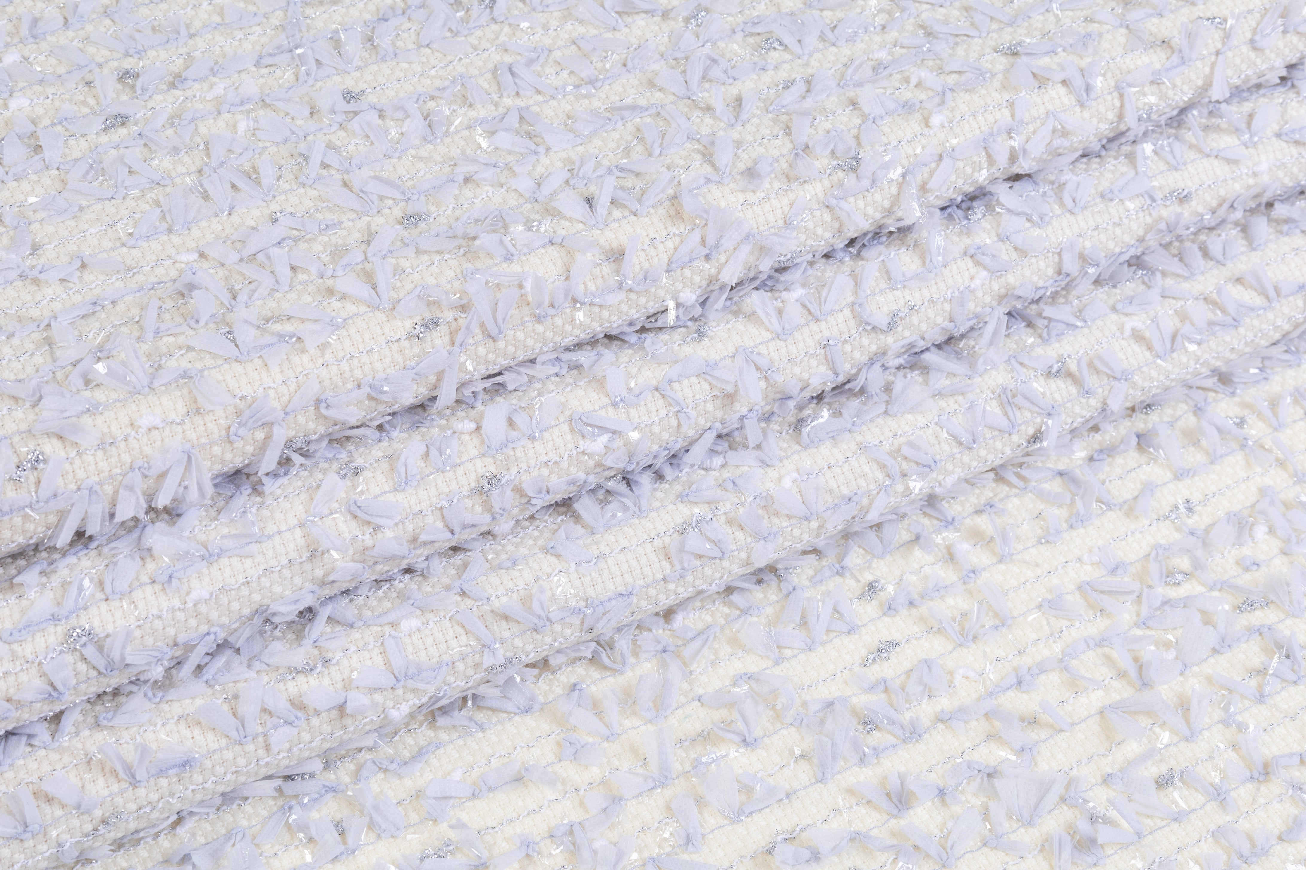 Fringed Metallic Italian Wool Tweed - Ivory / Cool Gray