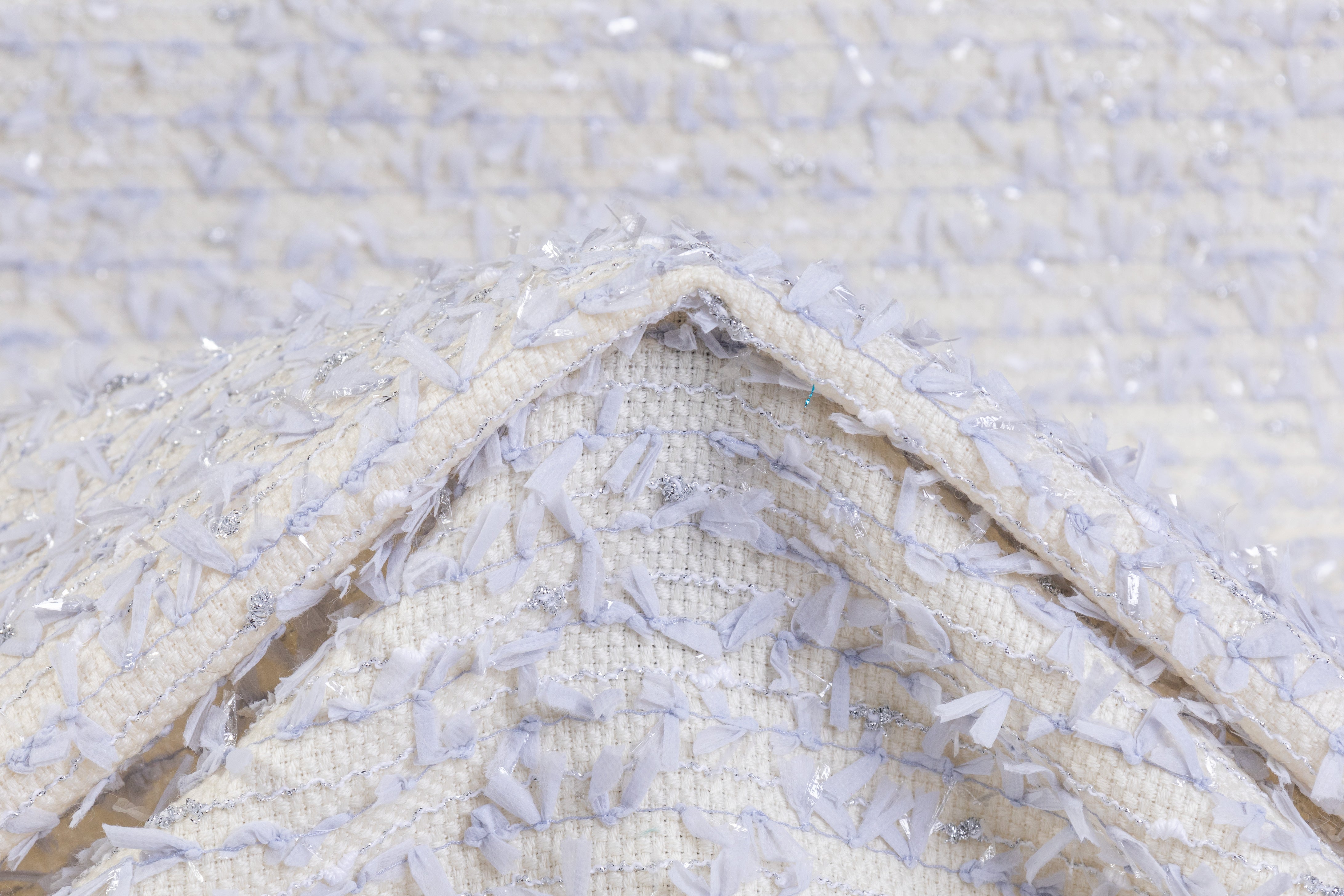 Fringed Metallic Italian Wool Tweed - Ivory / Cool Gray