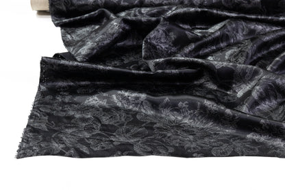 Floral Laminated Italian Silk Charmeuse - Black / Silver