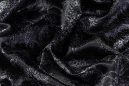 Floral Laminated Italian Silk Charmeuse - Black / Silver