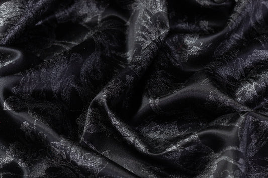 Floral Laminated Italian Silk Charmeuse - Black / Silver