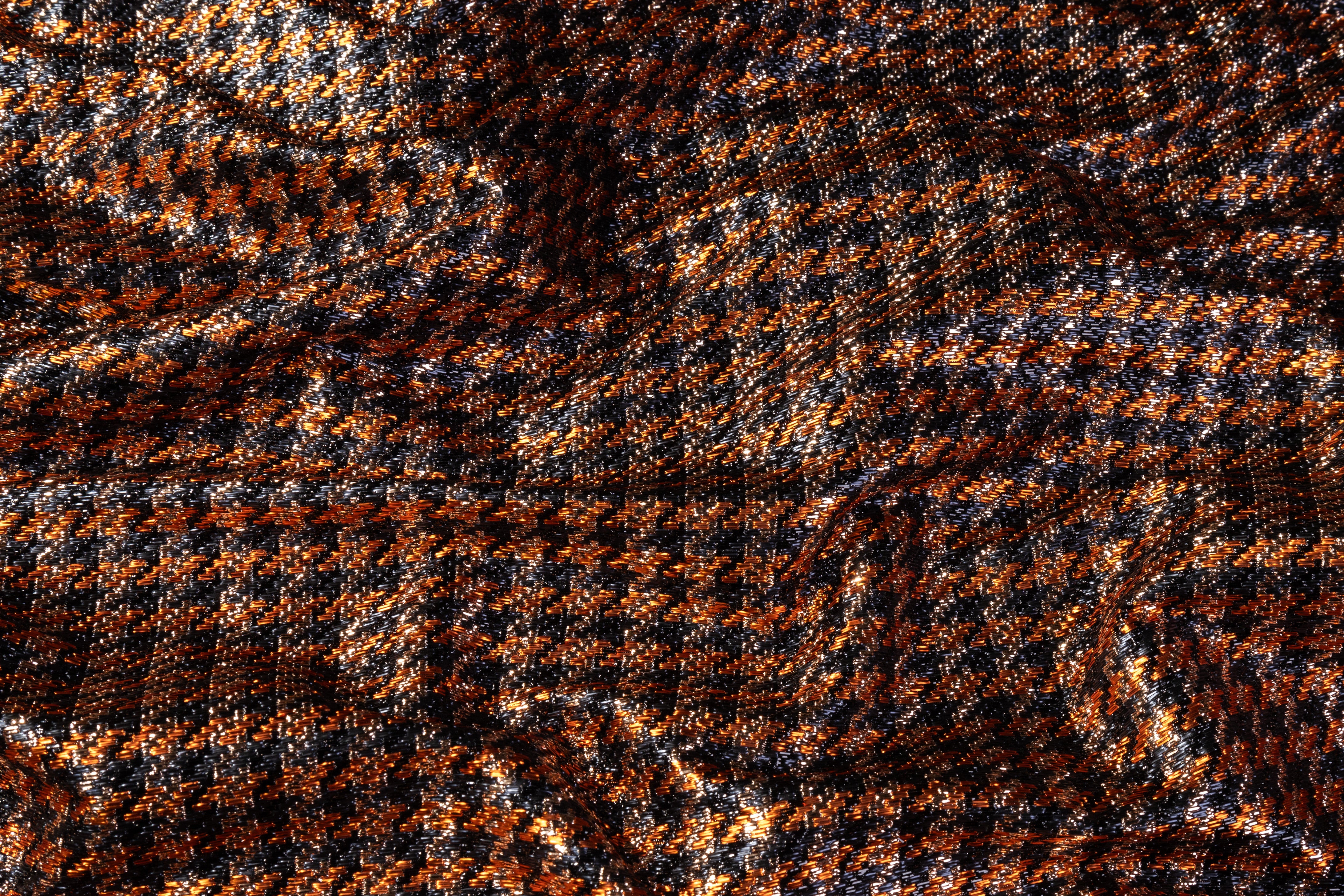 Metallic Italian Houndstooth Brocade - Copper / Black / Gold