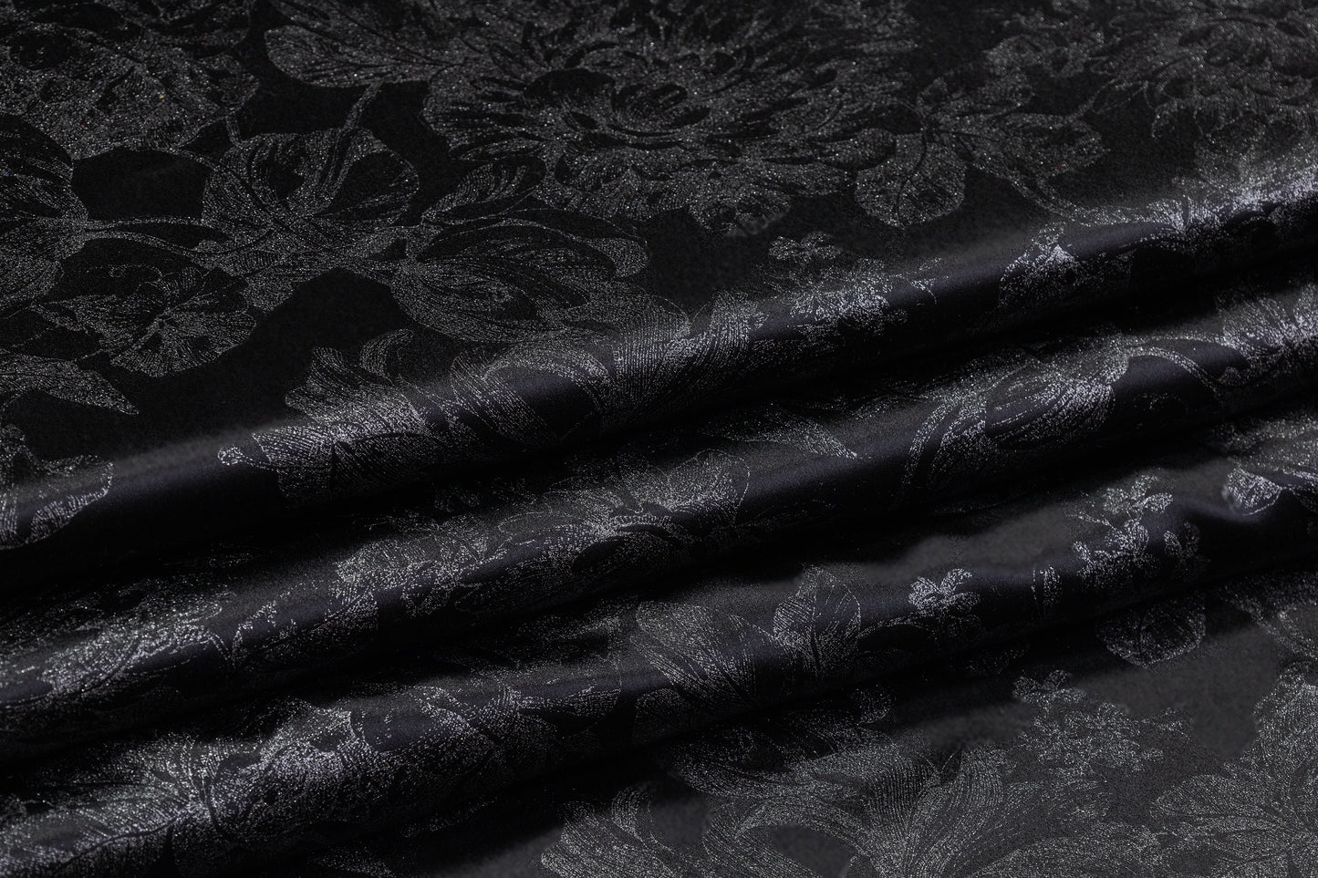 Floral Laminated Italian Silk Charmeuse - Black / Silver