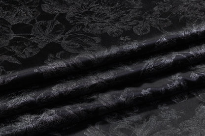 Floral Laminated Italian Silk Charmeuse - Black / Silver