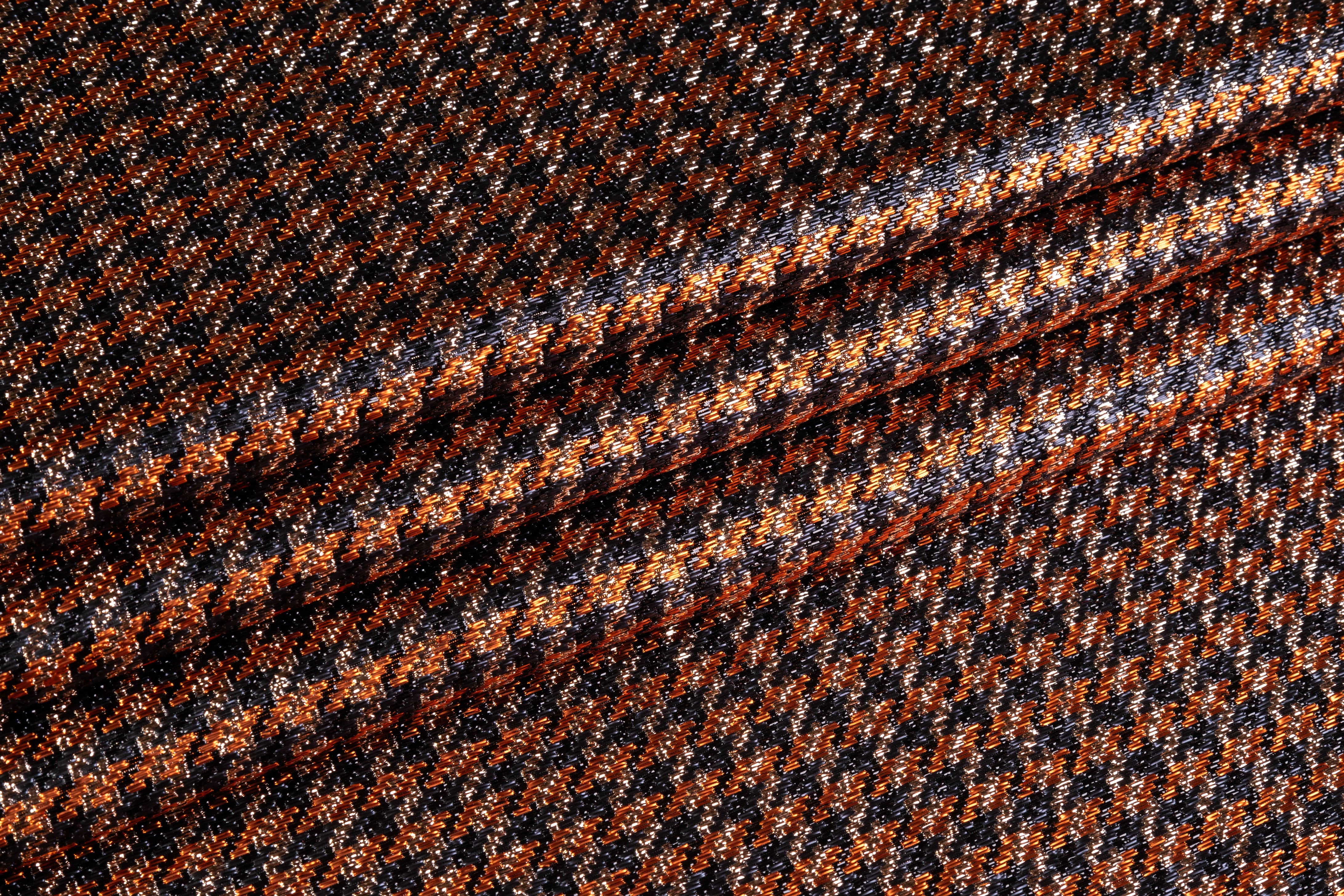 Metallic Italian Houndstooth Brocade - Copper / Black / Gold